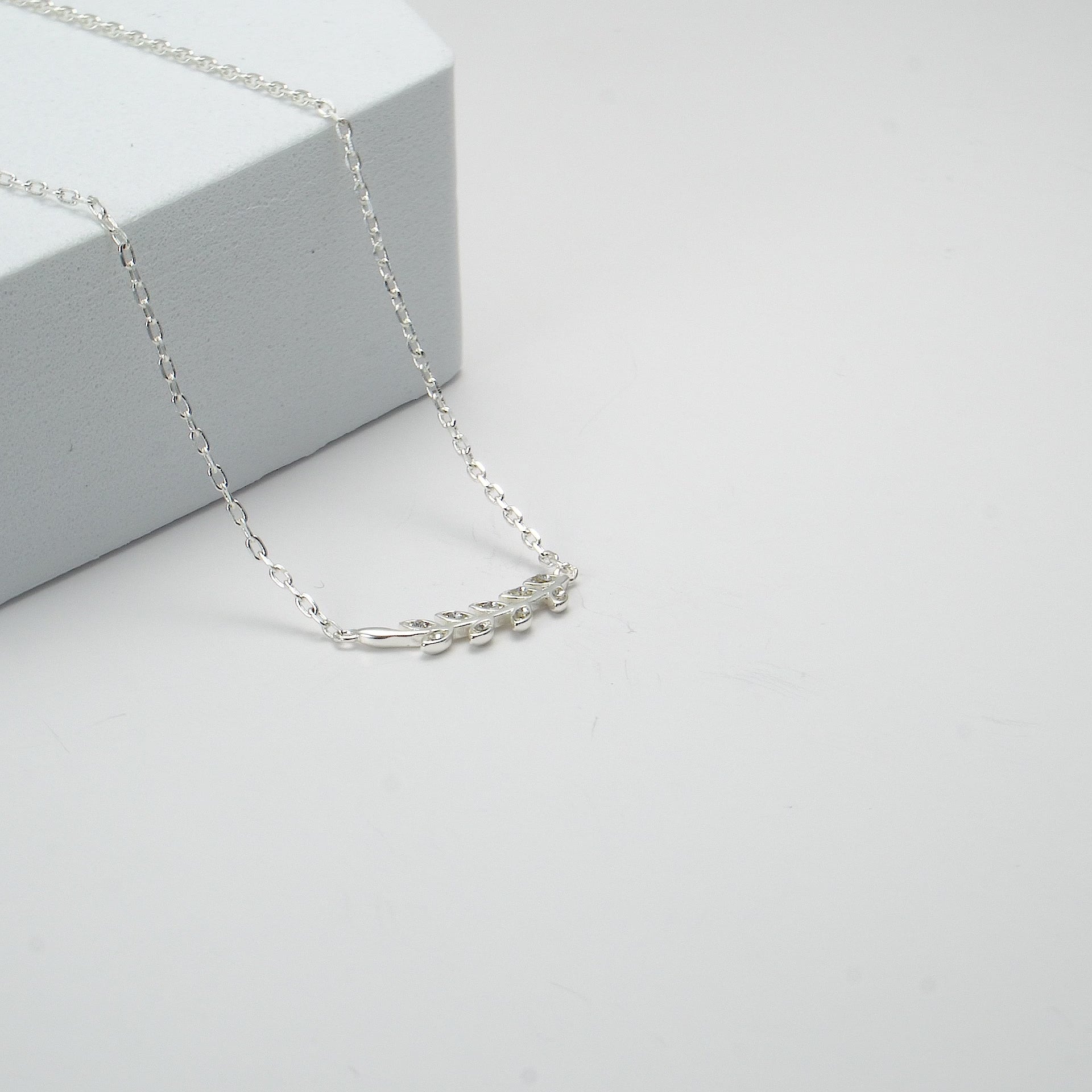 Silver Plated Leaf Necklace Created with Zircondia® Crystals Video