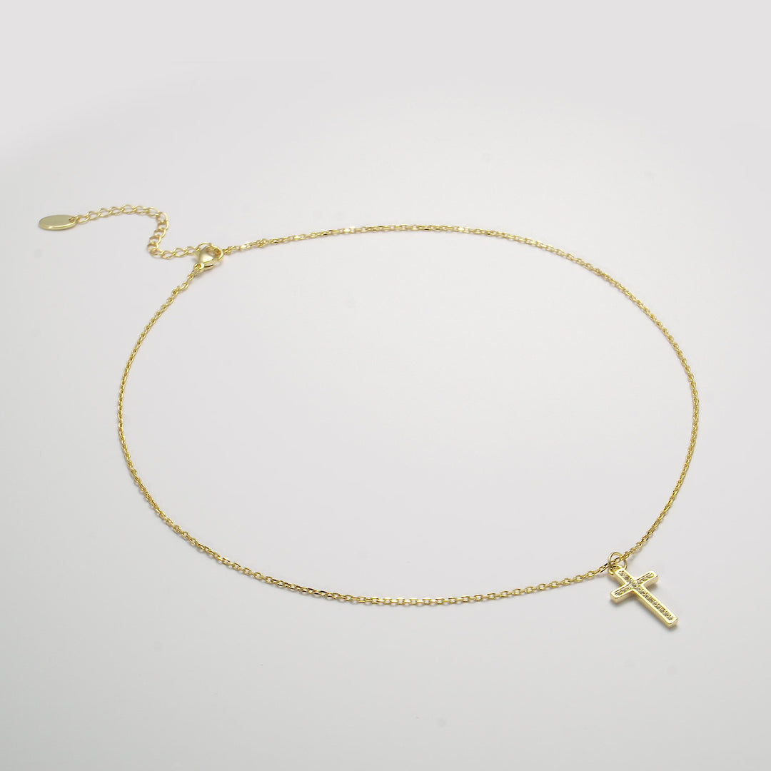 Gold Plated Pave Crystal Cross Necklace Created with Zircondia® Crystals Video