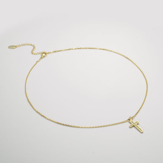Gold Plated Pave Crystal Cross Necklace Created with Zircondia® Crystals Video