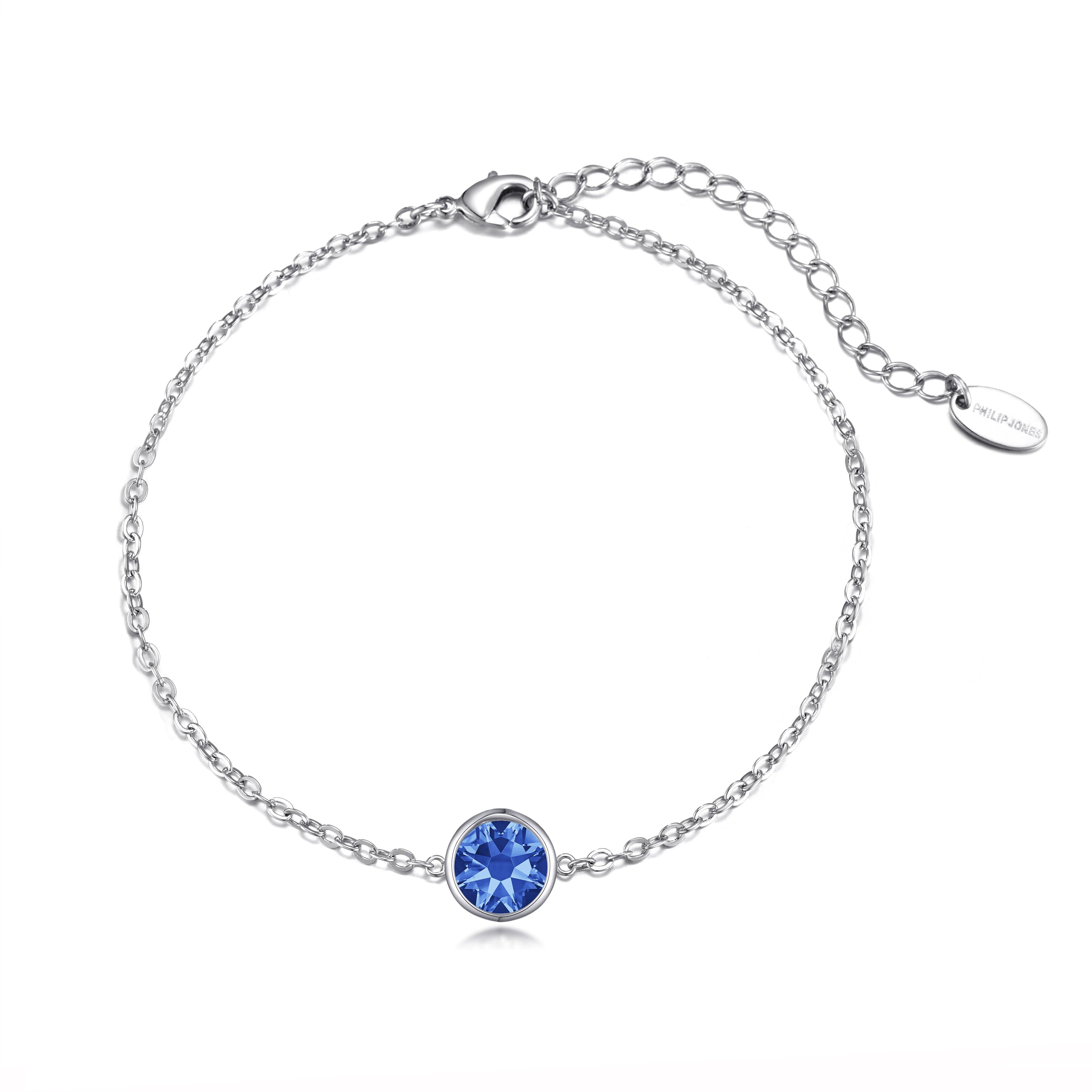 Dark Blue Crystal Anklet Created with Zircondia® Crystals by Philip Jones Jewellery