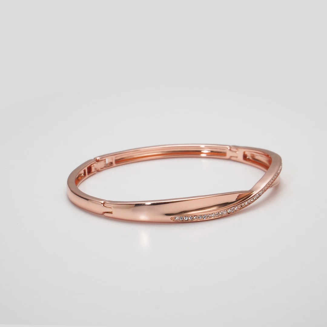 Rose Gold Plated Arc Bangle Created with Zircondia® Crystals Video