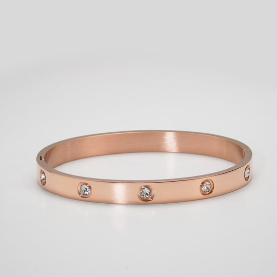 Rose Gold Plated Stud Bangle Created with Zircondia® Crystals Video