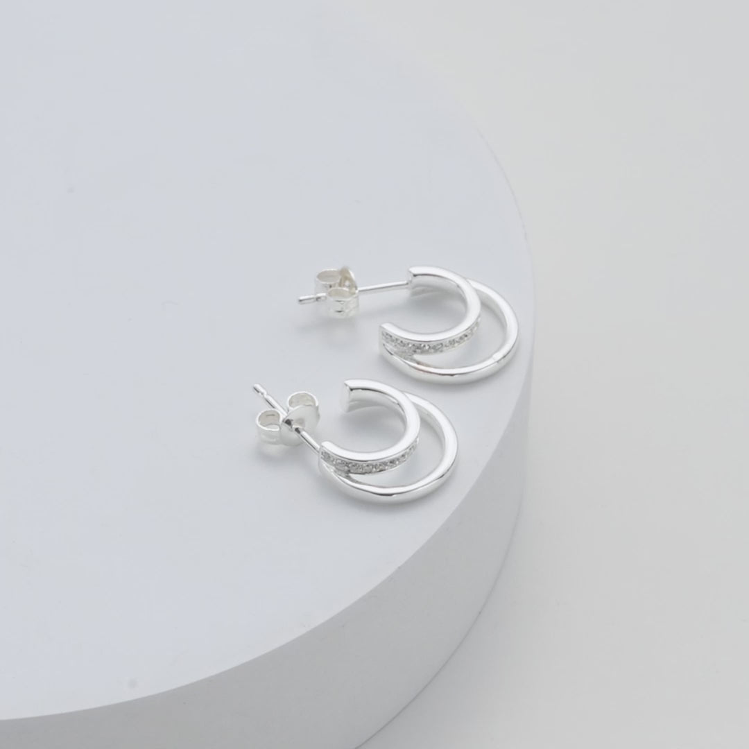 Silver Plated Open Double Hoop Earrings Created With Zircondia® Crystals Video