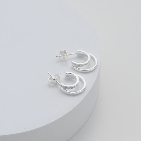Silver Plated Open Double Hoop Earrings Created With Zircondia® Crystals Video