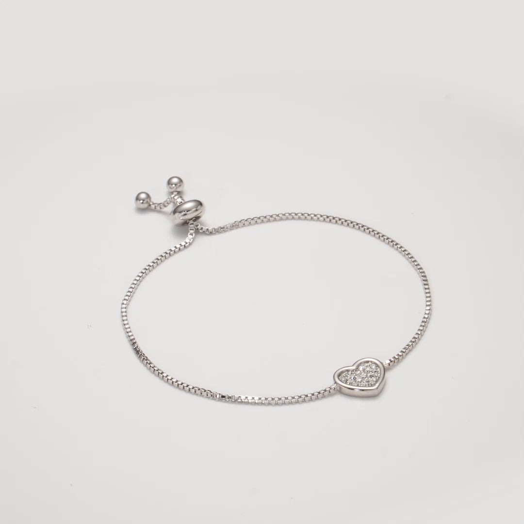 Silver Plated Pave Heart Friendship Bracelet Created with Zircondia® Crystals Video