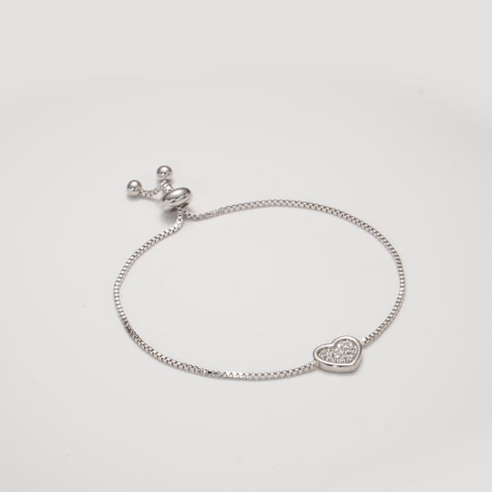 Silver Plated Pave Heart Friendship Bracelet Created with Zircondia® Crystals Video