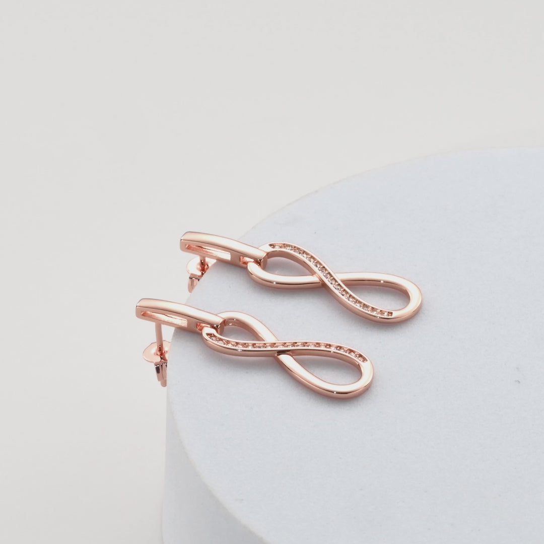 Rose Gold Plated Infinity Drop Earrings Created with Zircondia® Crystals Video