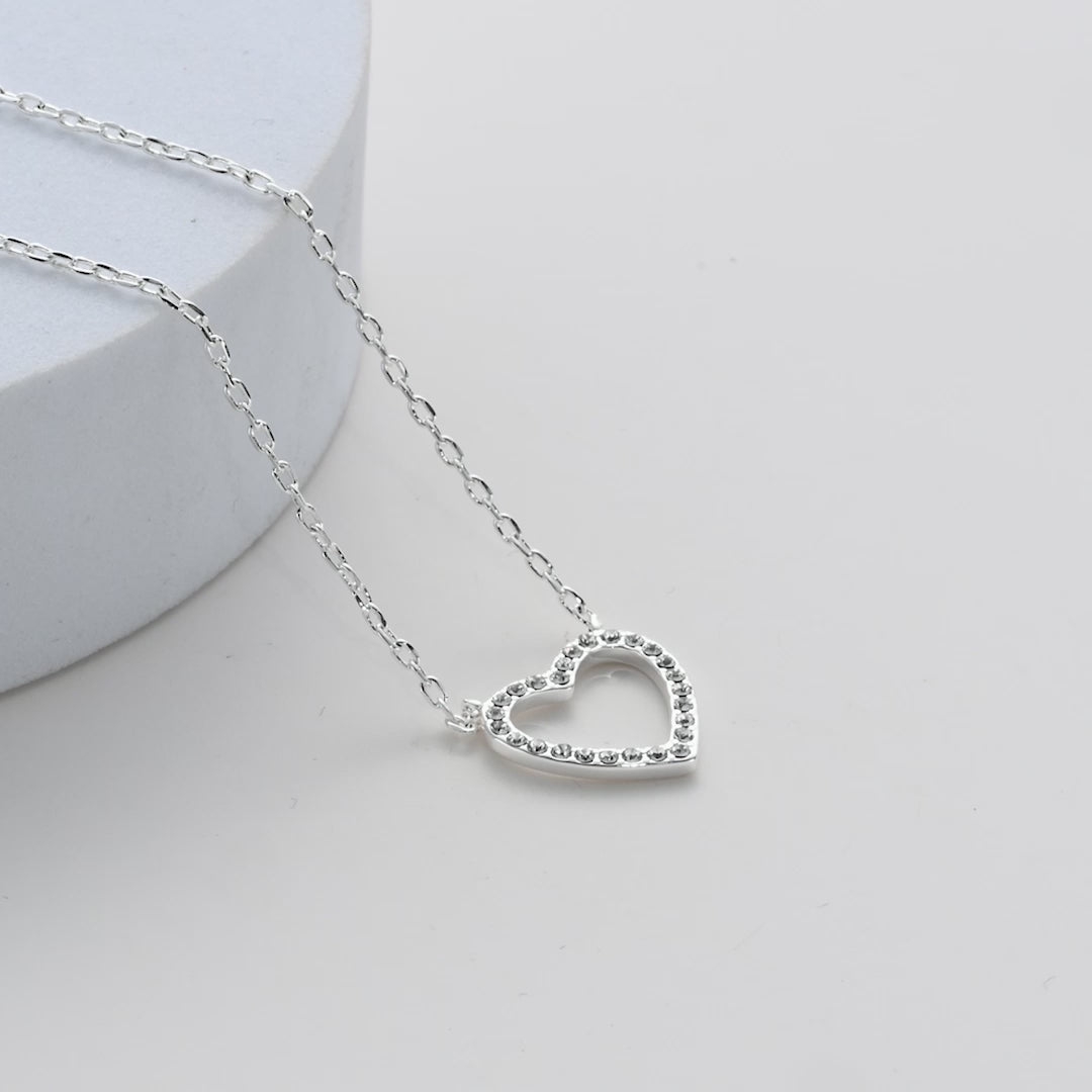 Silver Plated Open Heart Necklace Created with Zircondia® Crystals Video