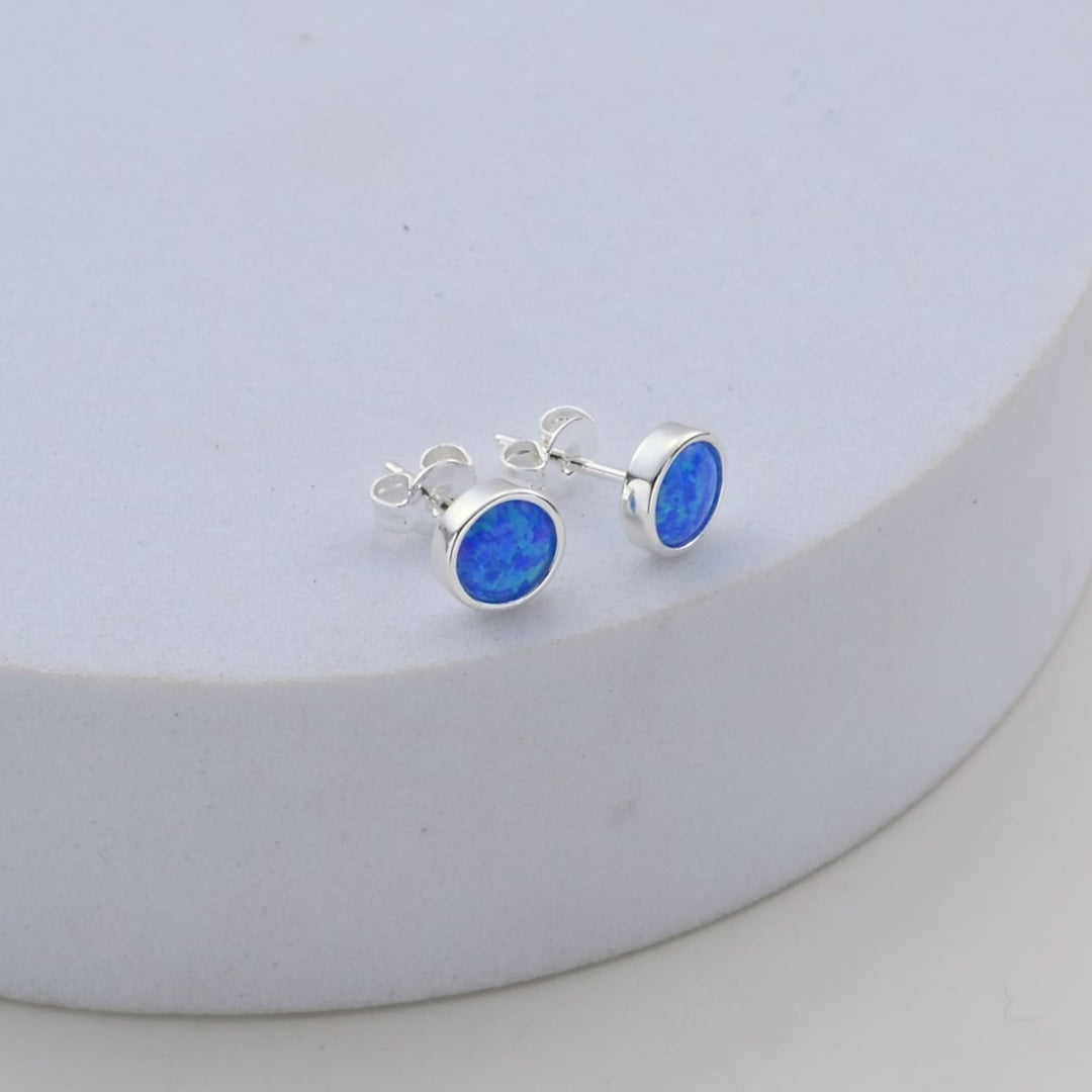 Synthetic Blue Opal Stud Earrings Video