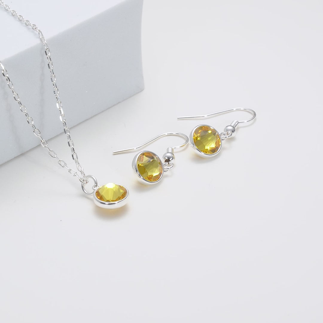 November (Topaz) Birthstone Necklace & Drop Earrings Set Created with Zircondia® Crystals Video