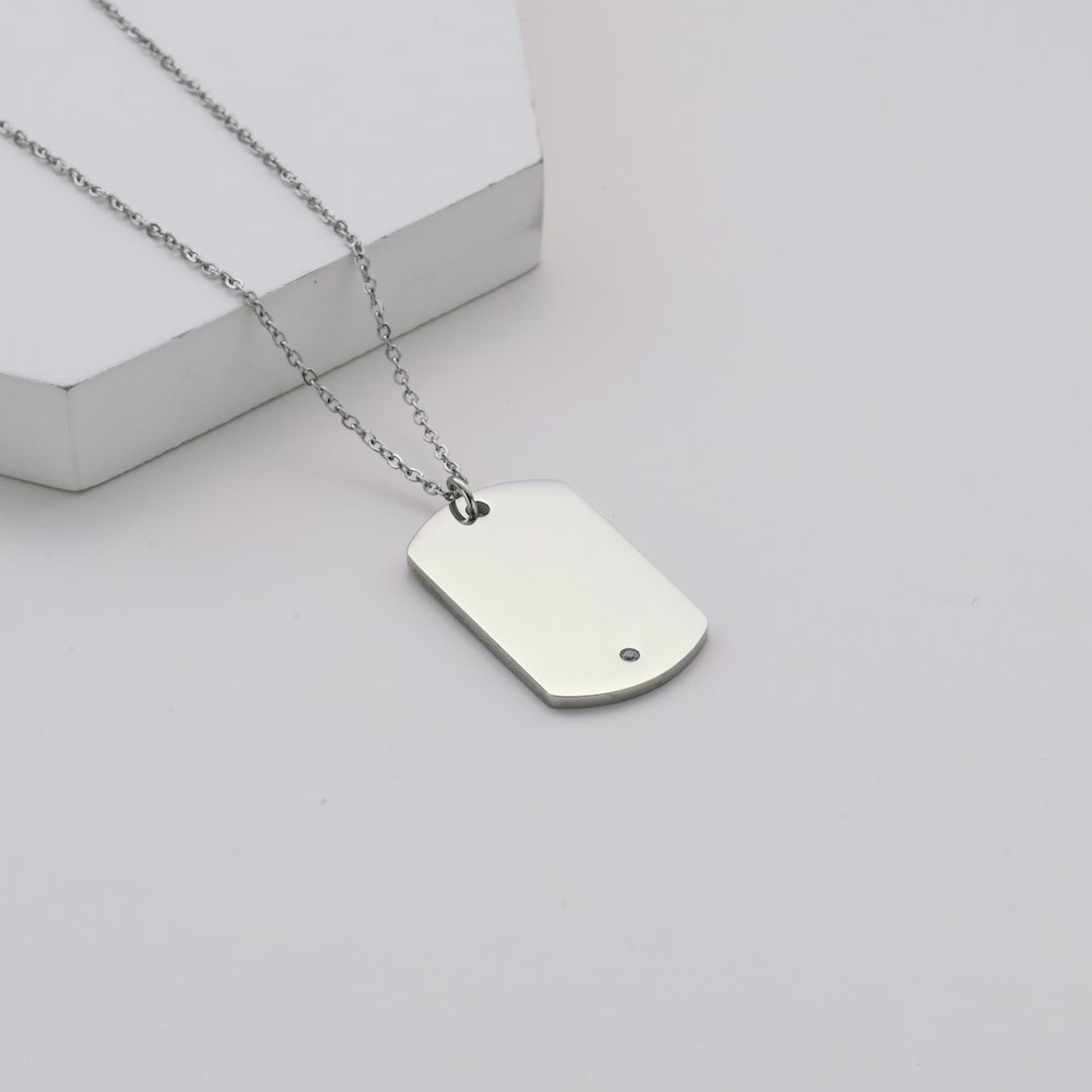 Men's Stainless Steel Dog Tag Necklace Created with Zircondia® Crystals Video