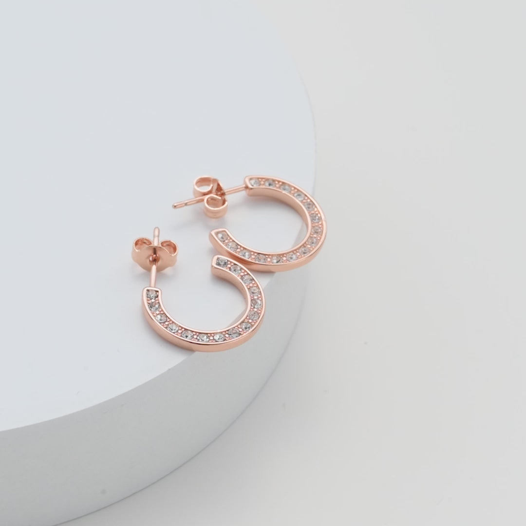 Rose Gold Plated Crystal Edge Hoop Earrings Created With Zircondia® Crystals Video