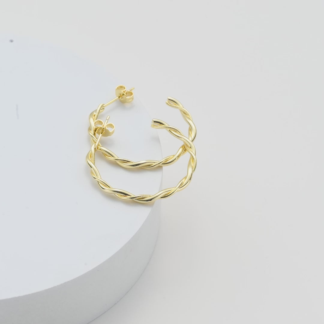 Gold Plated 30mm Twisted Hoop Earrings Video