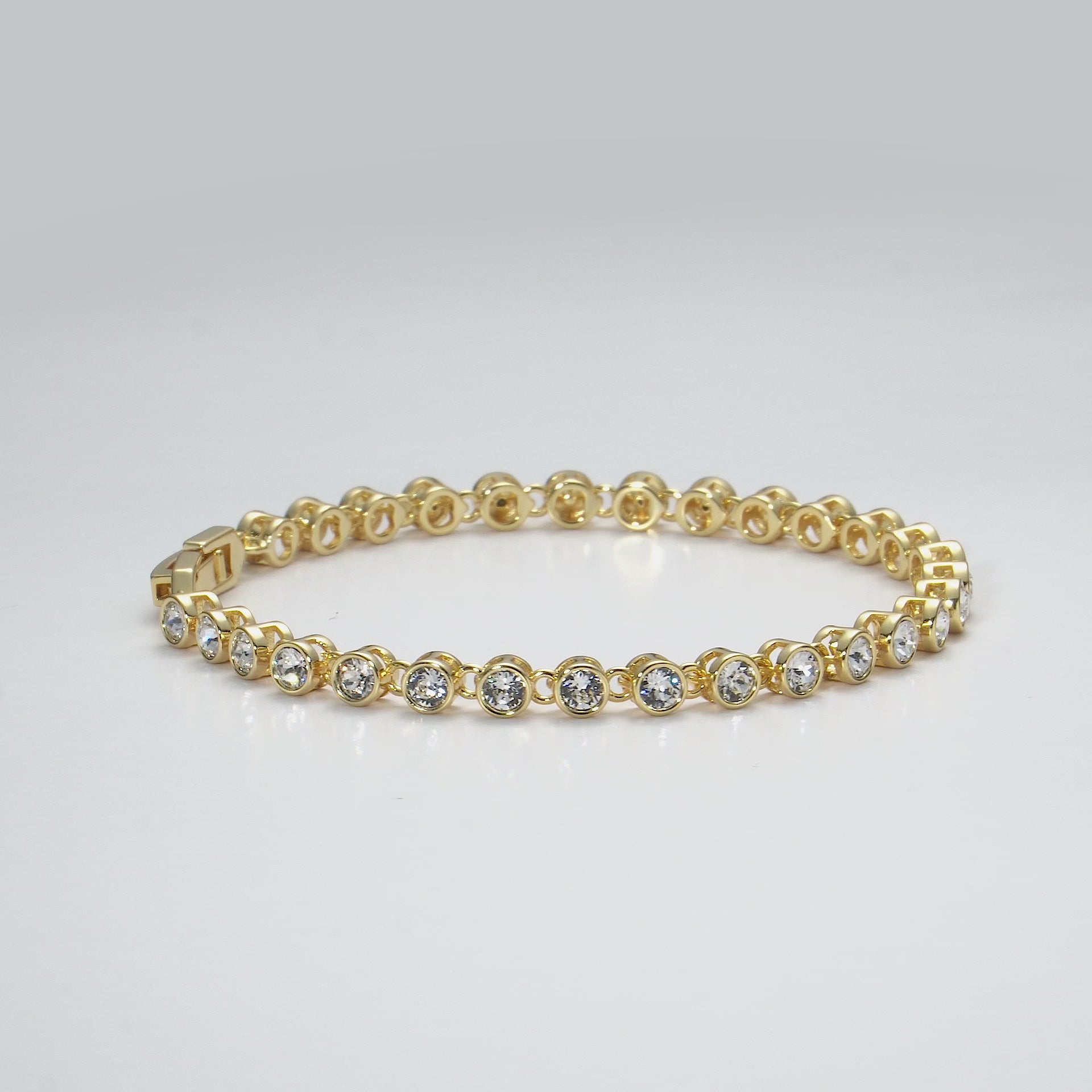 Gold Plated Solitaire Bracelet Created with Zircondia® Crystals Video