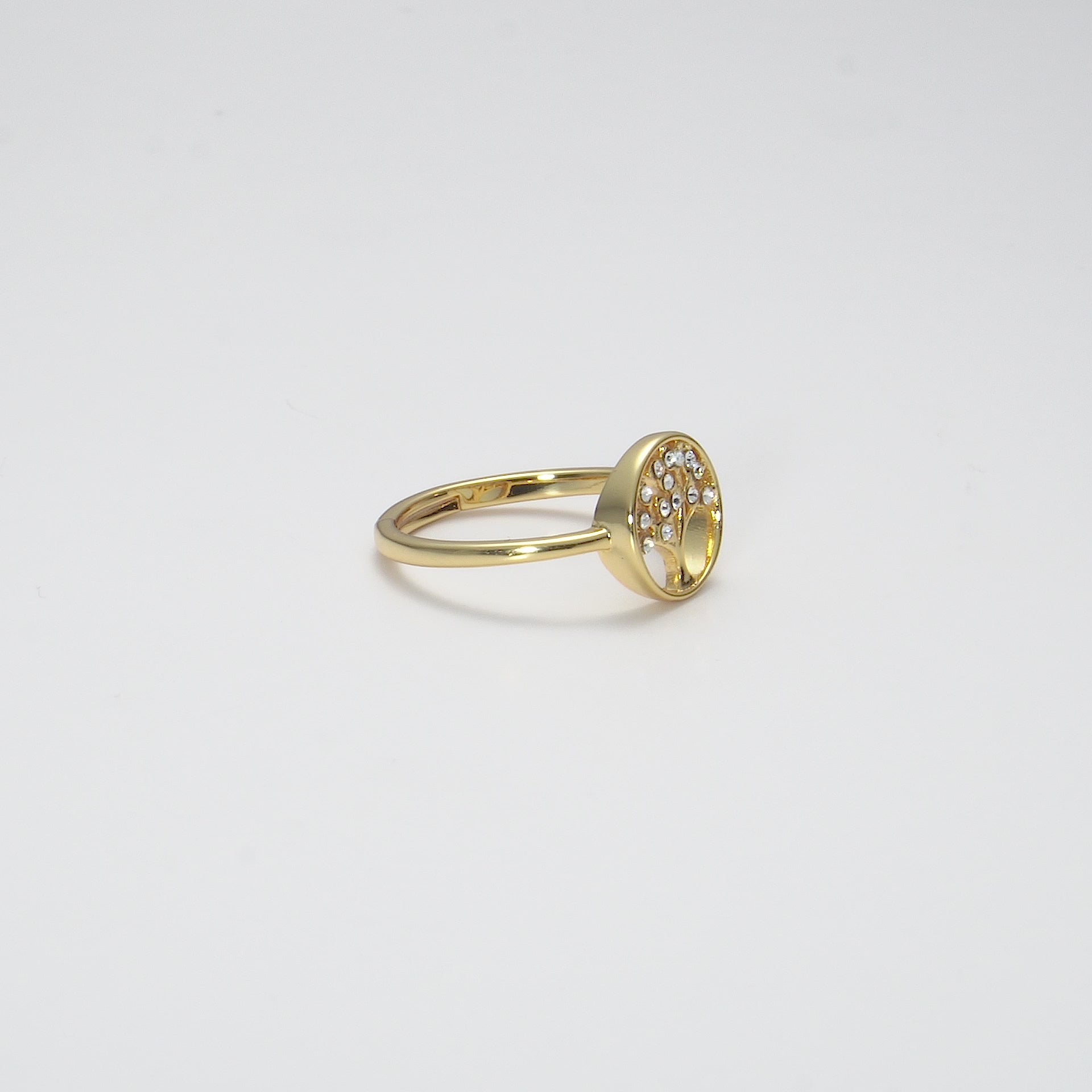 Gold Plated Adjustable Tree of Life Ring Created with Zircondia® Crystals Video