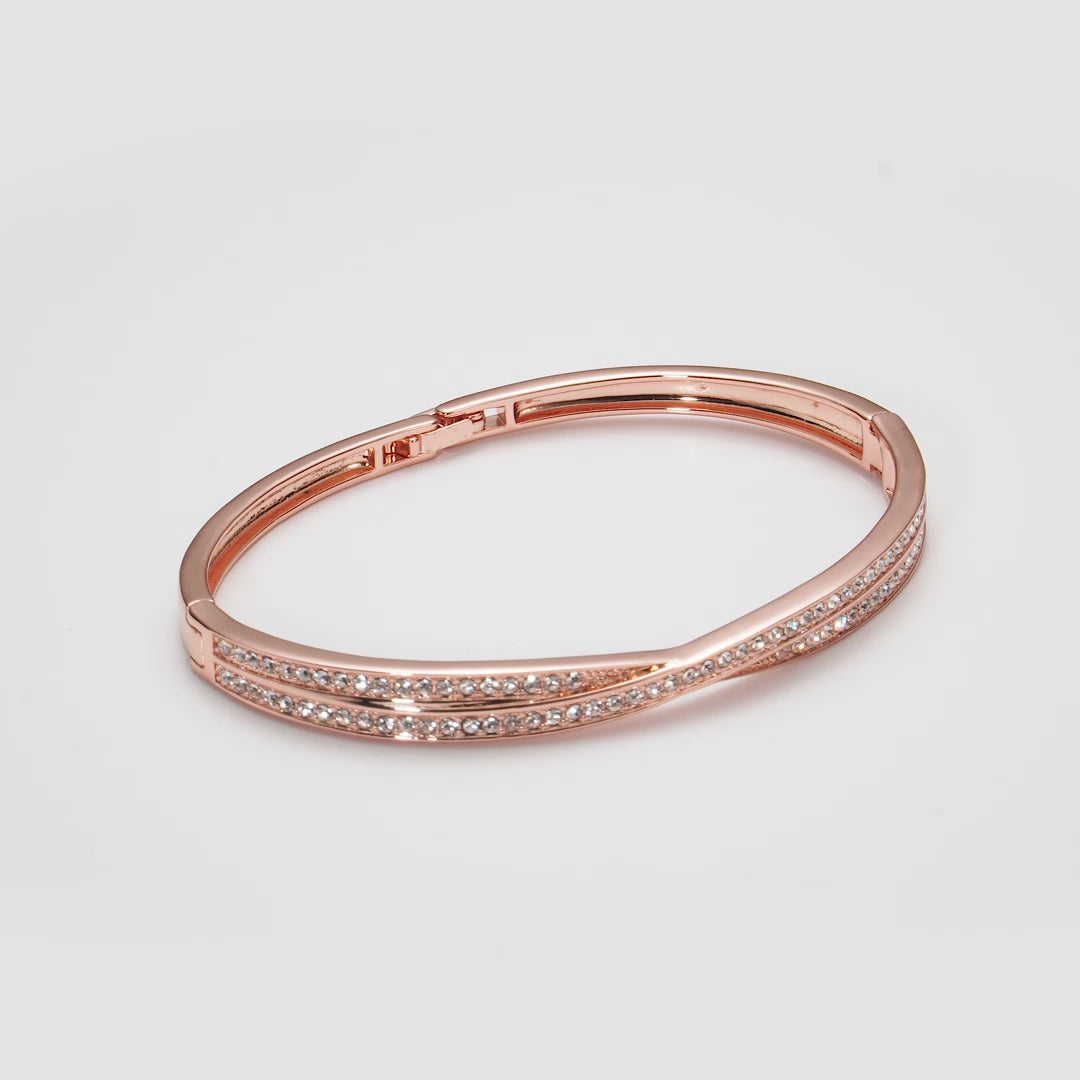 Rose Gold Plated Crossover Bangle Created with Zircondia® Crystals Video