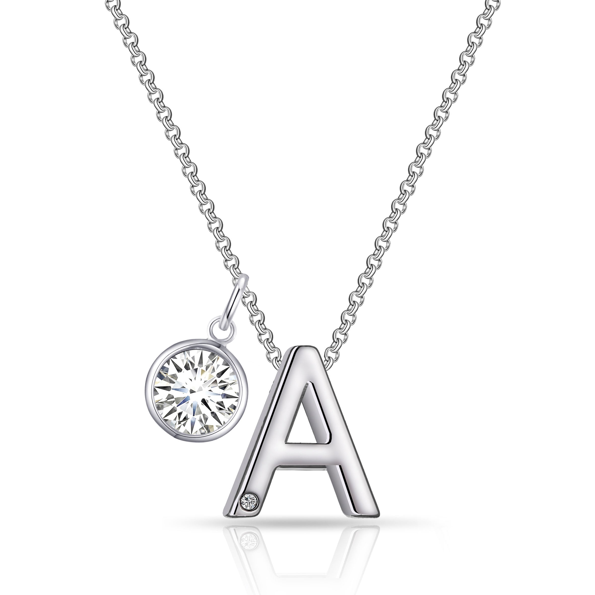 Birthstone Initial Necklace Letter A Created with Zircondia® Crystals