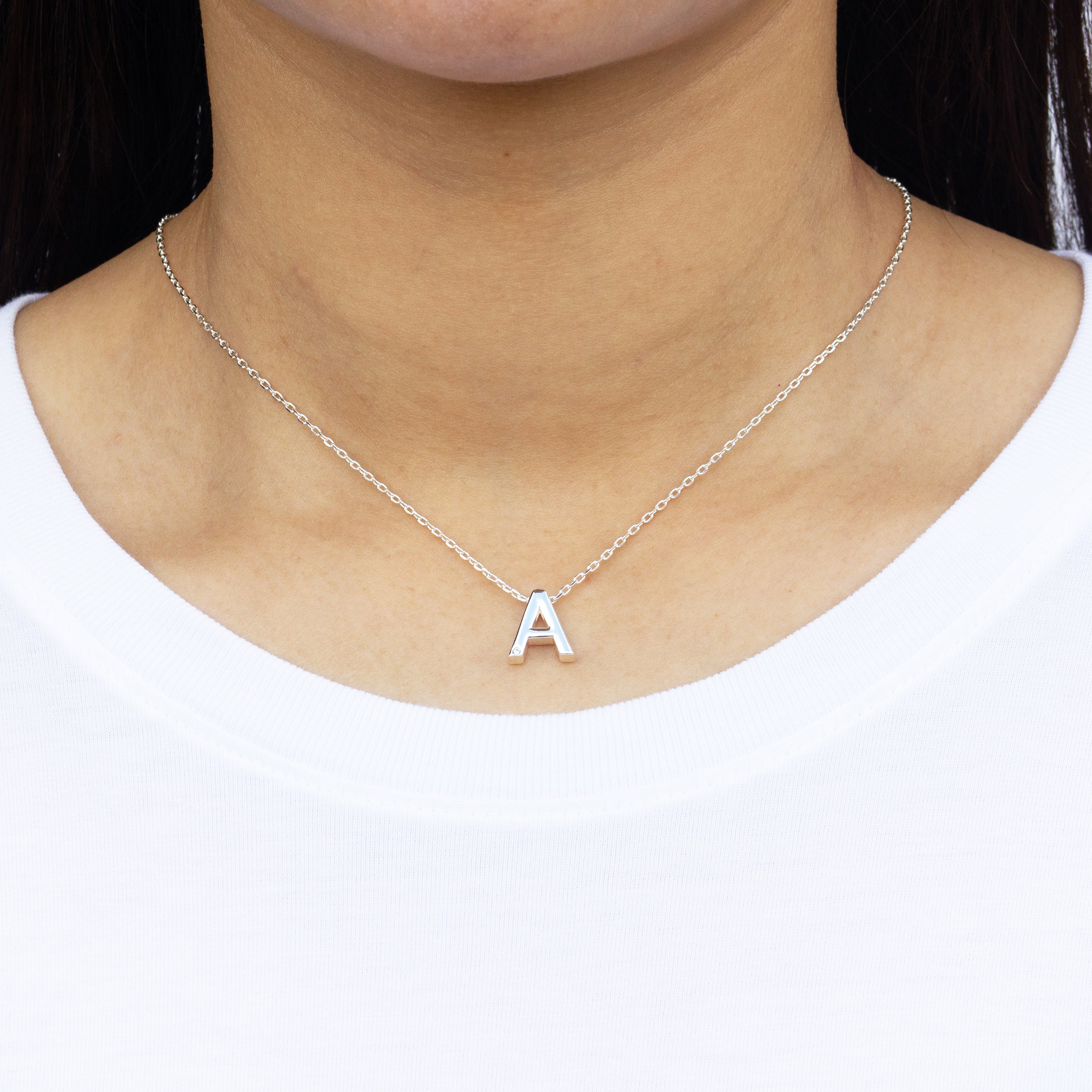 Initial Necklace Letter A Created with Zircondia® Crystals