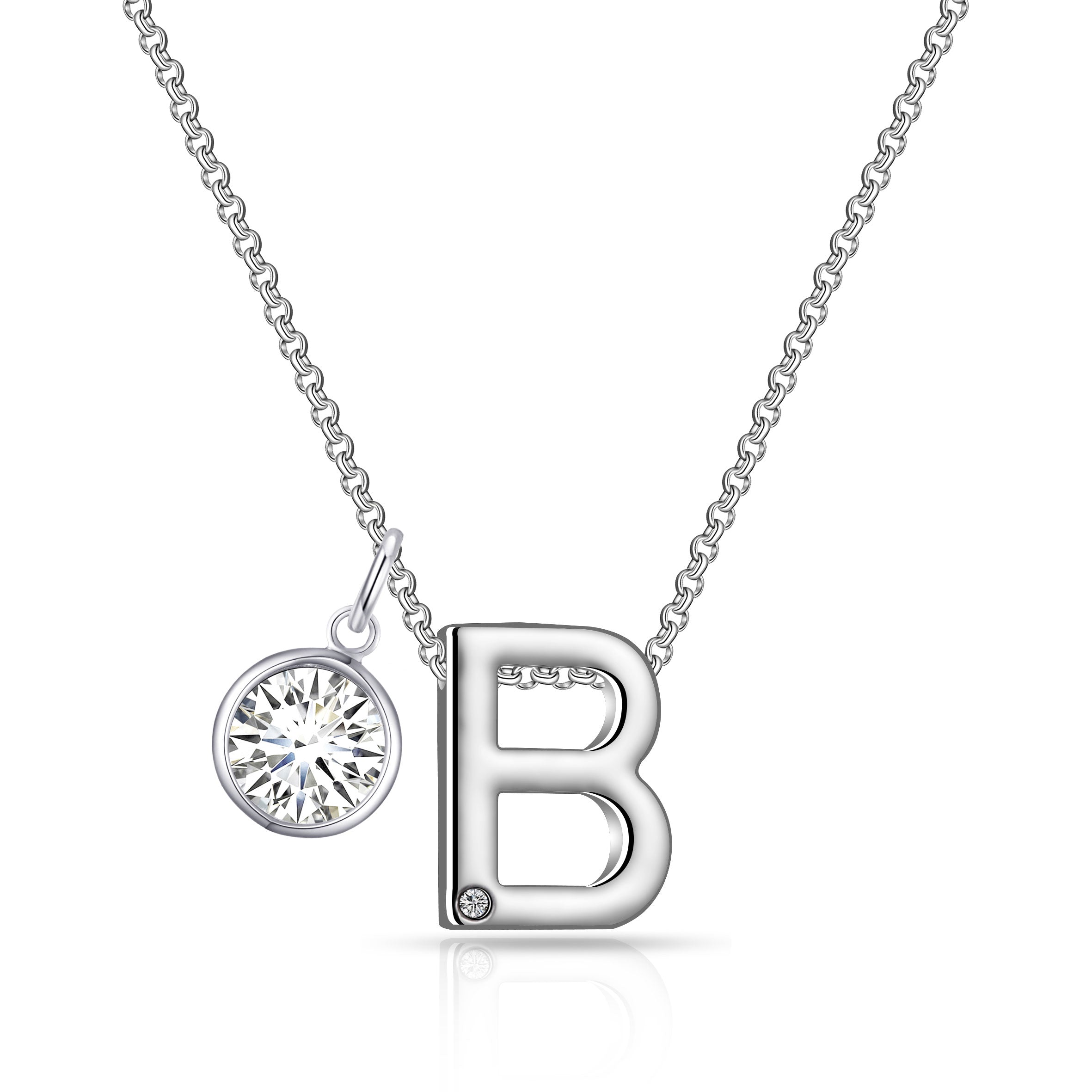 Birthstone Initial Necklace Letter B Created with Zircondia® Crystals