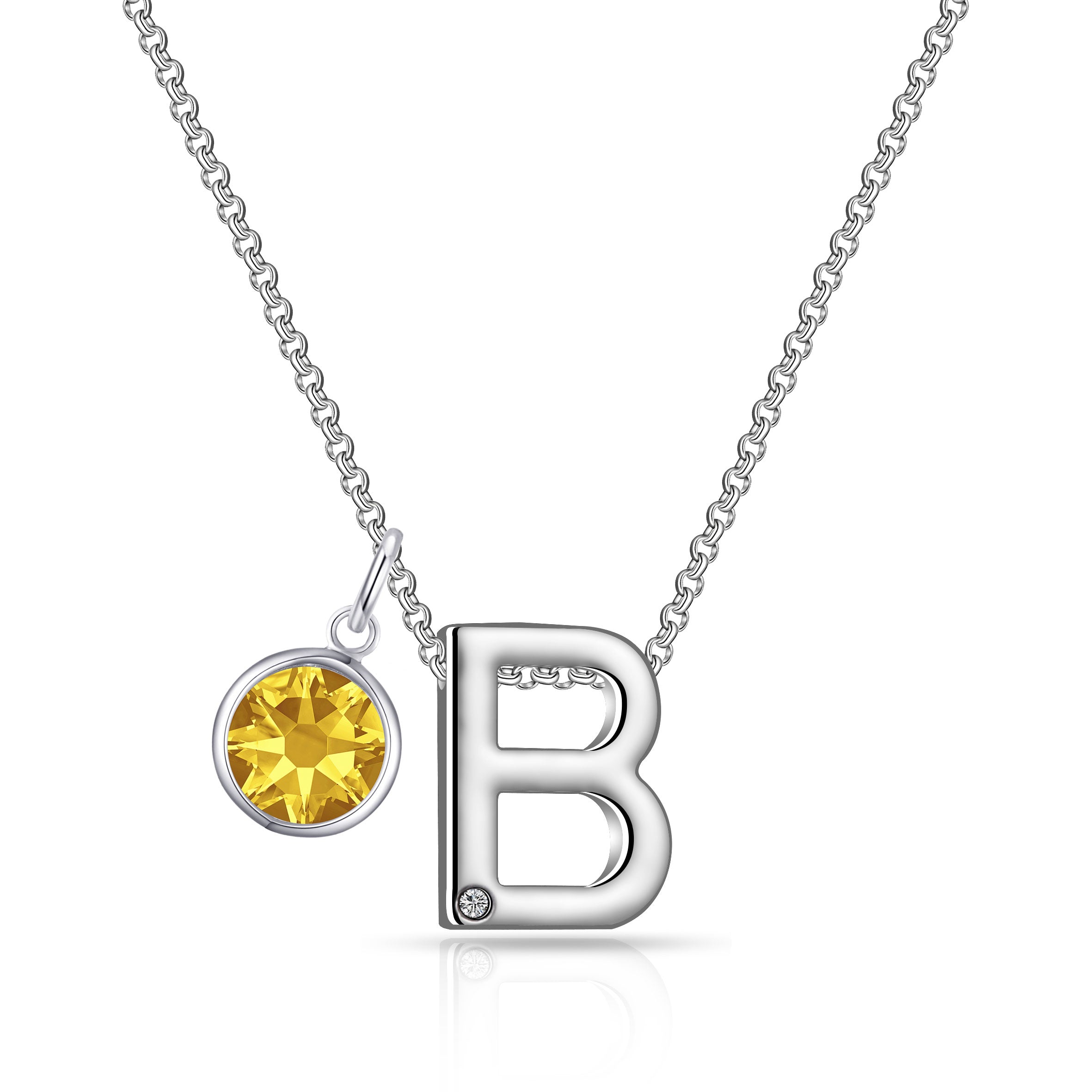 Birthstone Initial Necklace Letter B Created with Zircondia® Crystals