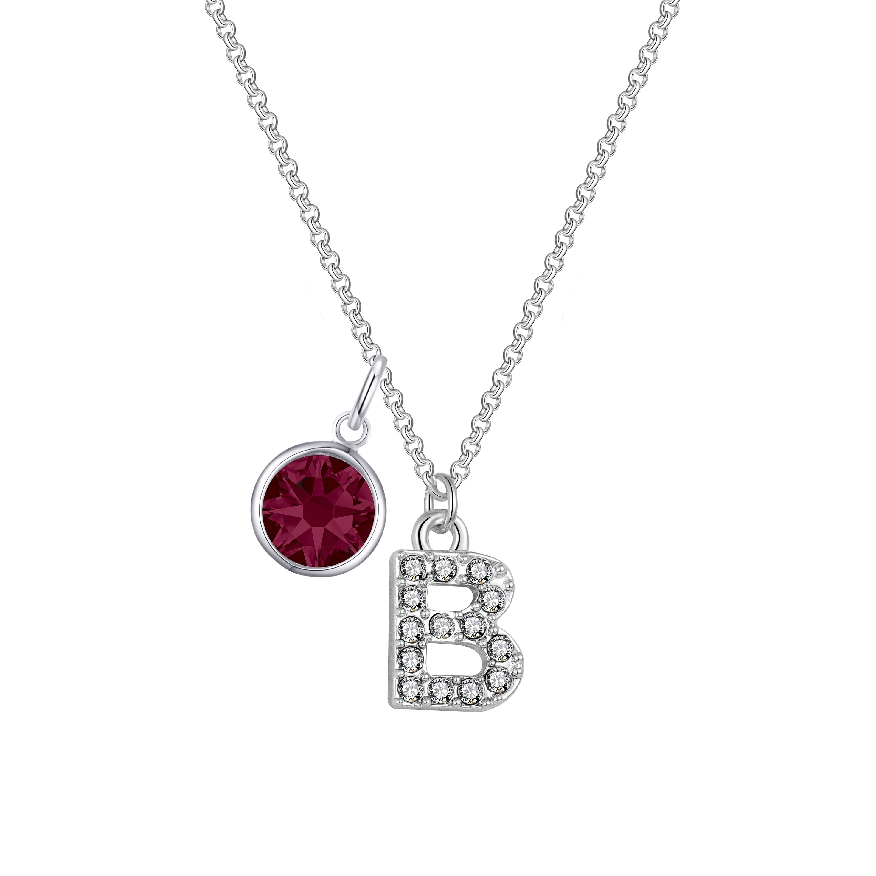 Birthstone Pave Initial Necklace Letter B Created with Zircondia® Crystals