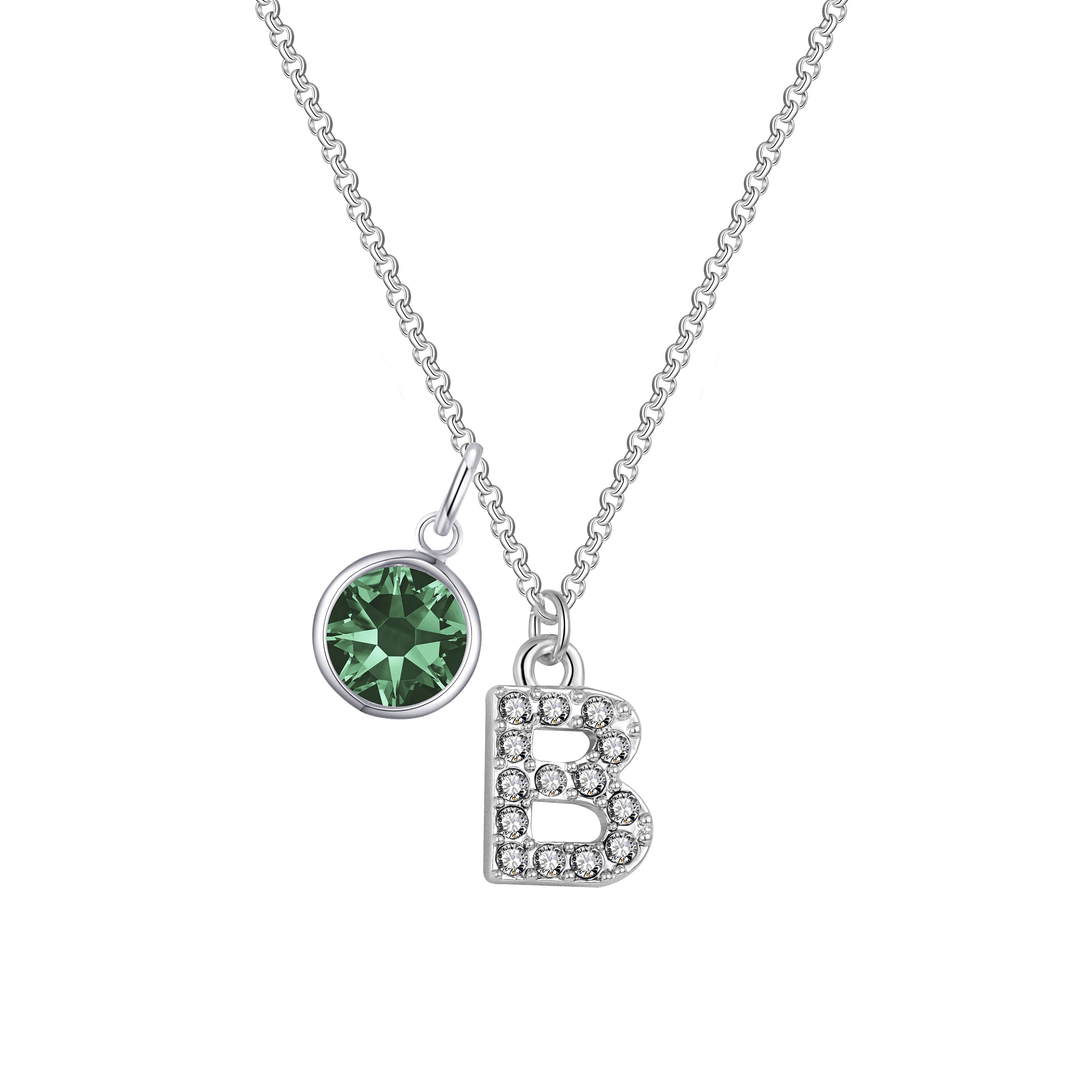 Birthstone Pave Initial Necklace Letter B Created with Zircondia® Crystals