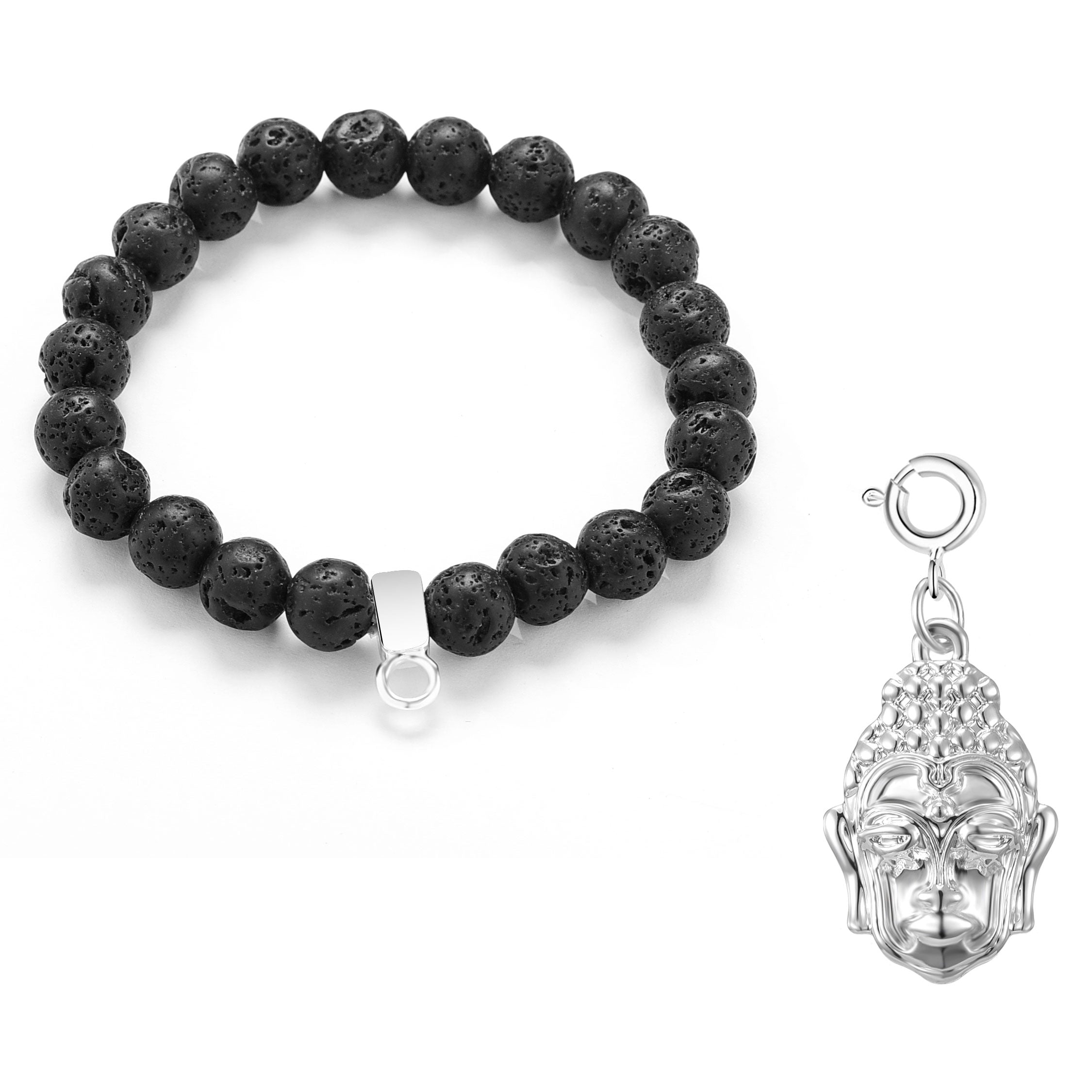 Lava Rock Gemstone Bracelet with Charm Created with Zircondia® Crystals