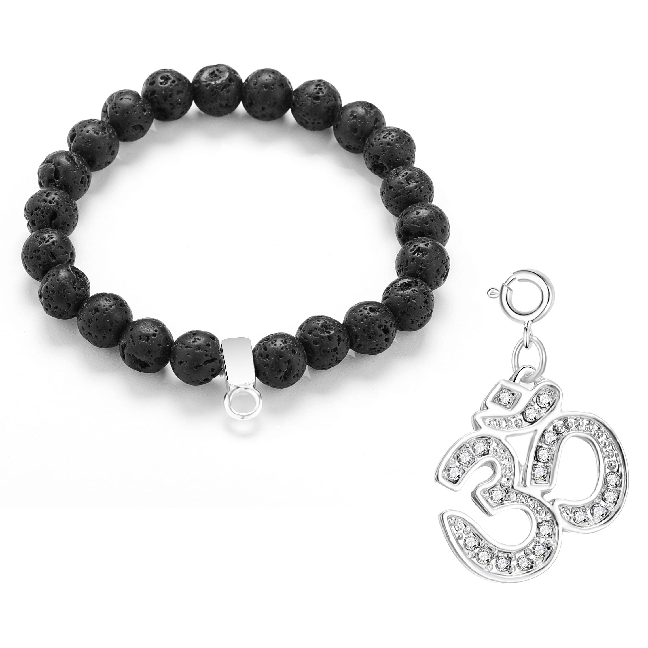 Lava Rock Gemstone Bracelet with Charm Created with Zircondia® Crystals