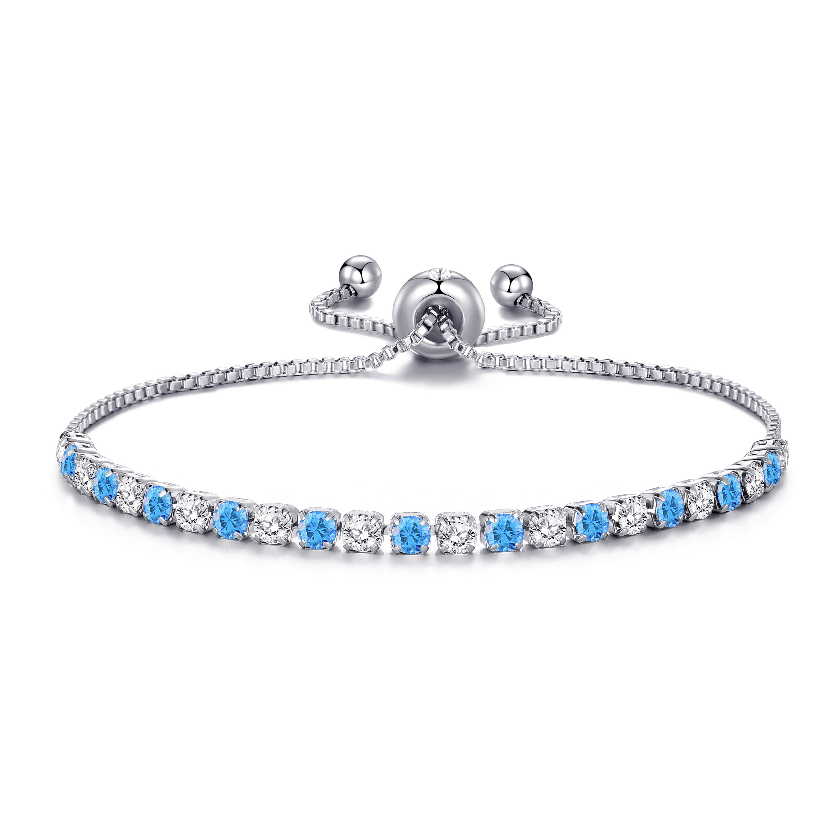 Silver Plated Adjustable Blue Tennis Bracelet Created with Zircondia® Crystals by Philip Jones Jewellery