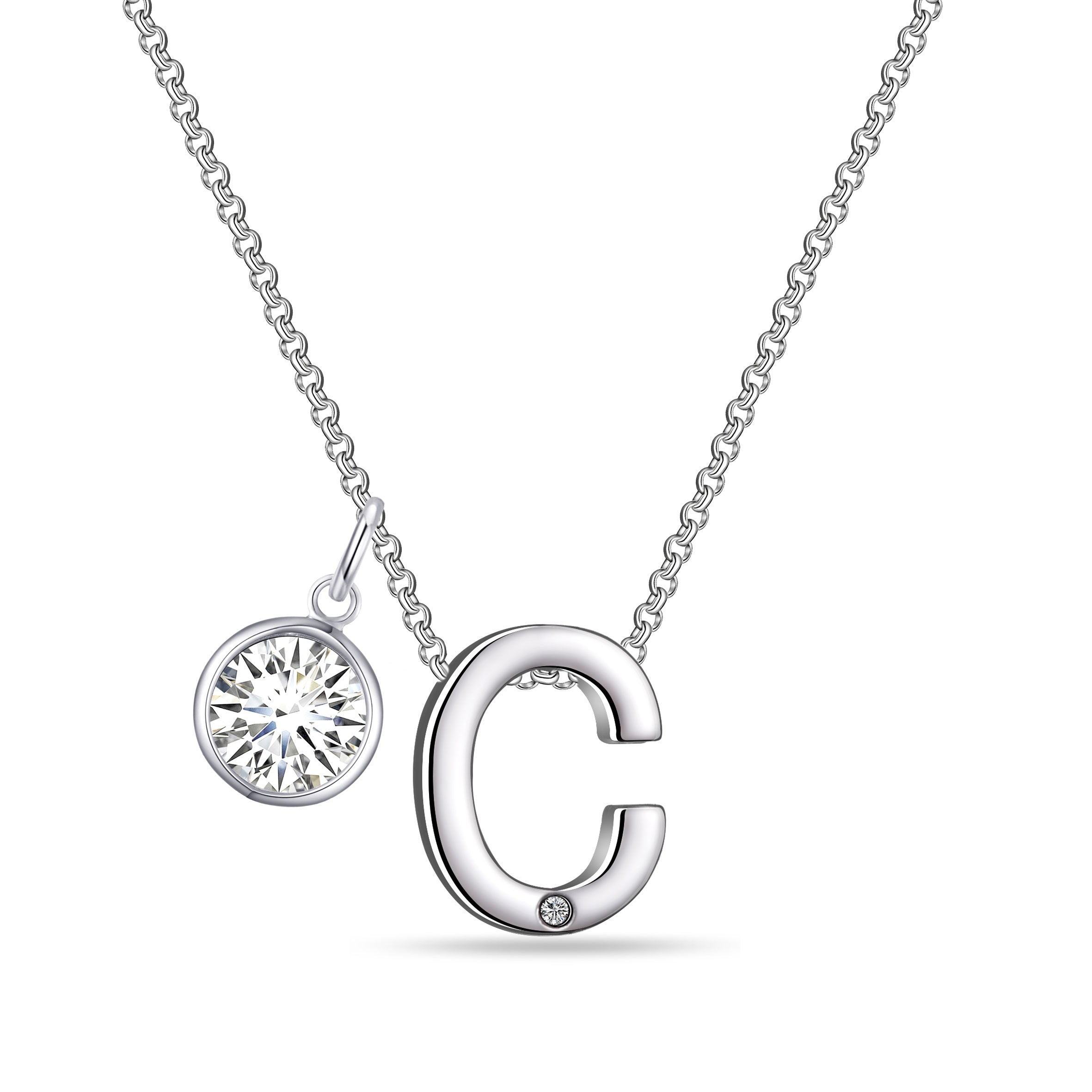 Birthstone Initial Necklace Letter C Created with Zircondia® Crystals