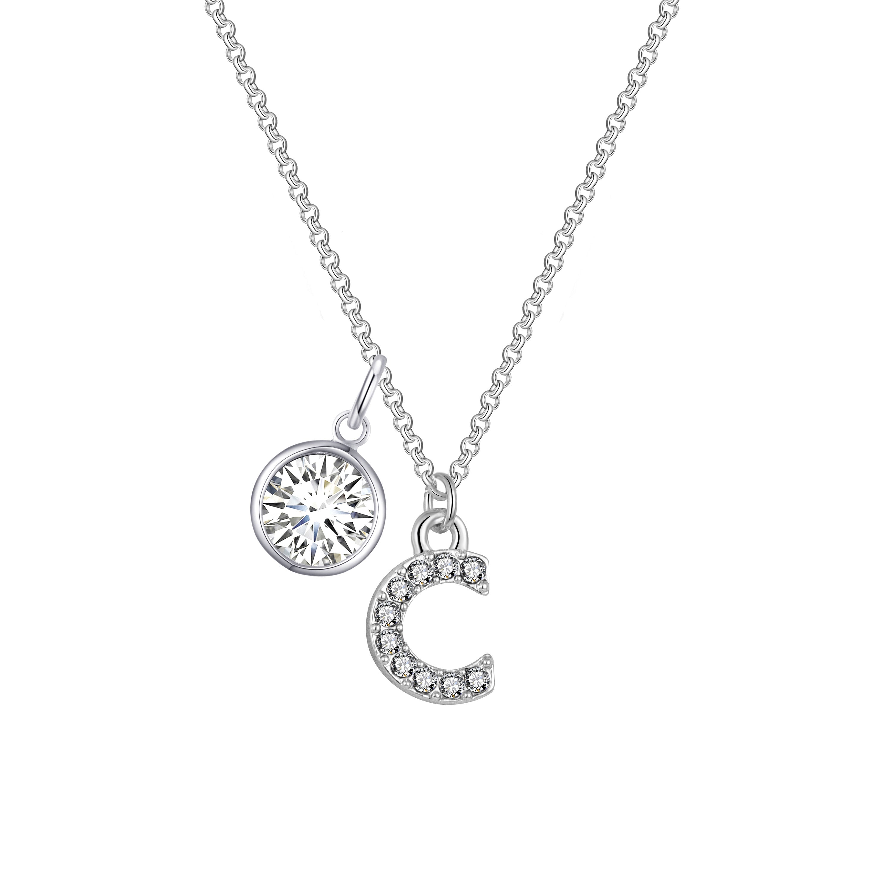 Birthstone Pave Initial Necklace Letter C Created with Zircondia® Crystals