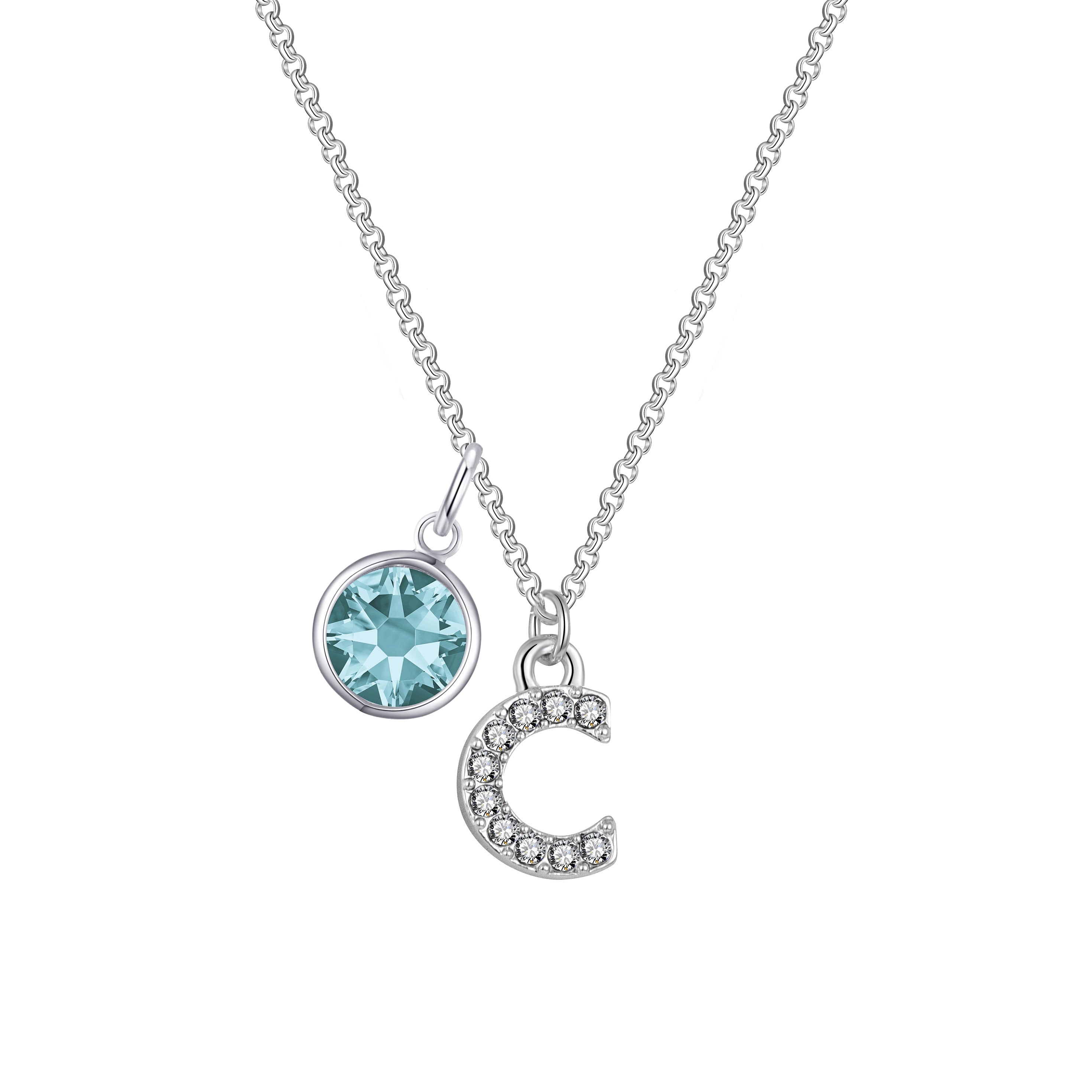 Birthstone Pave Initial Necklace Letter C Created with Zircondia® Crystals