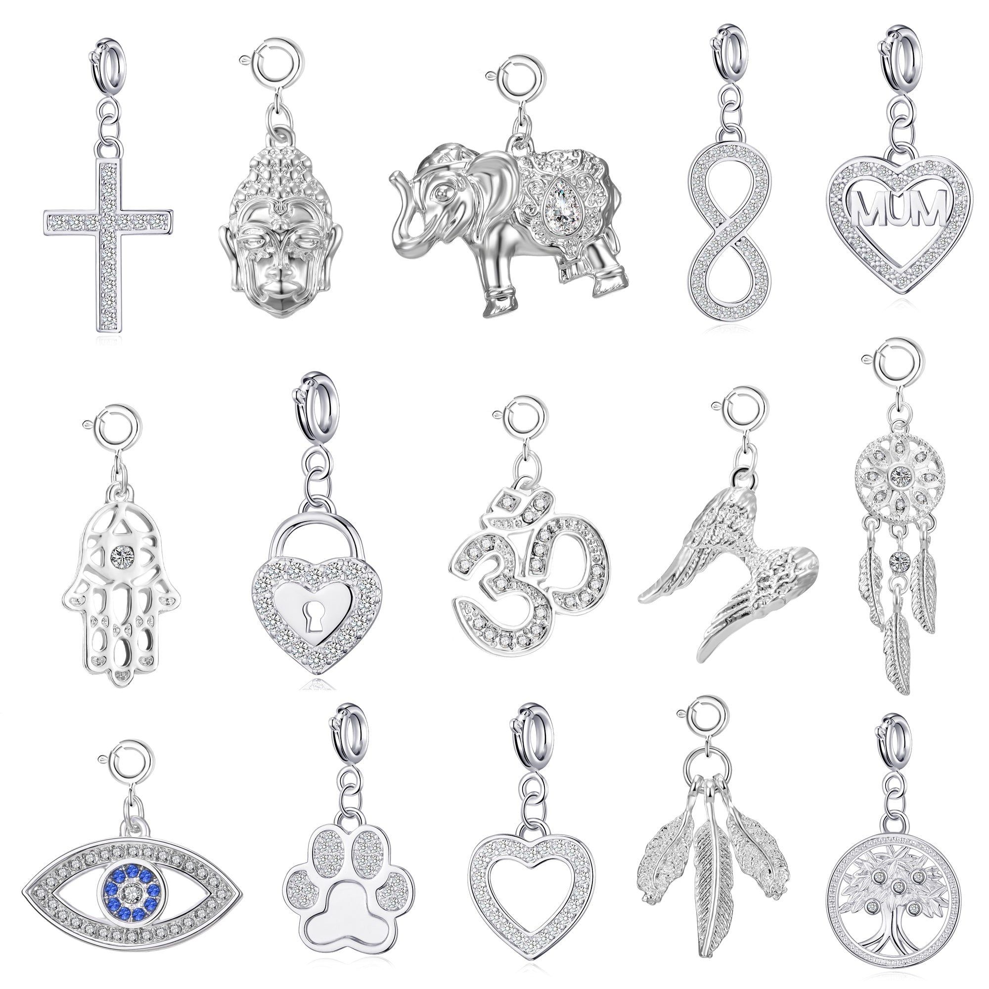 Clip On Charms Created with Zircondia® Crystals by Philip Jones Jewellery