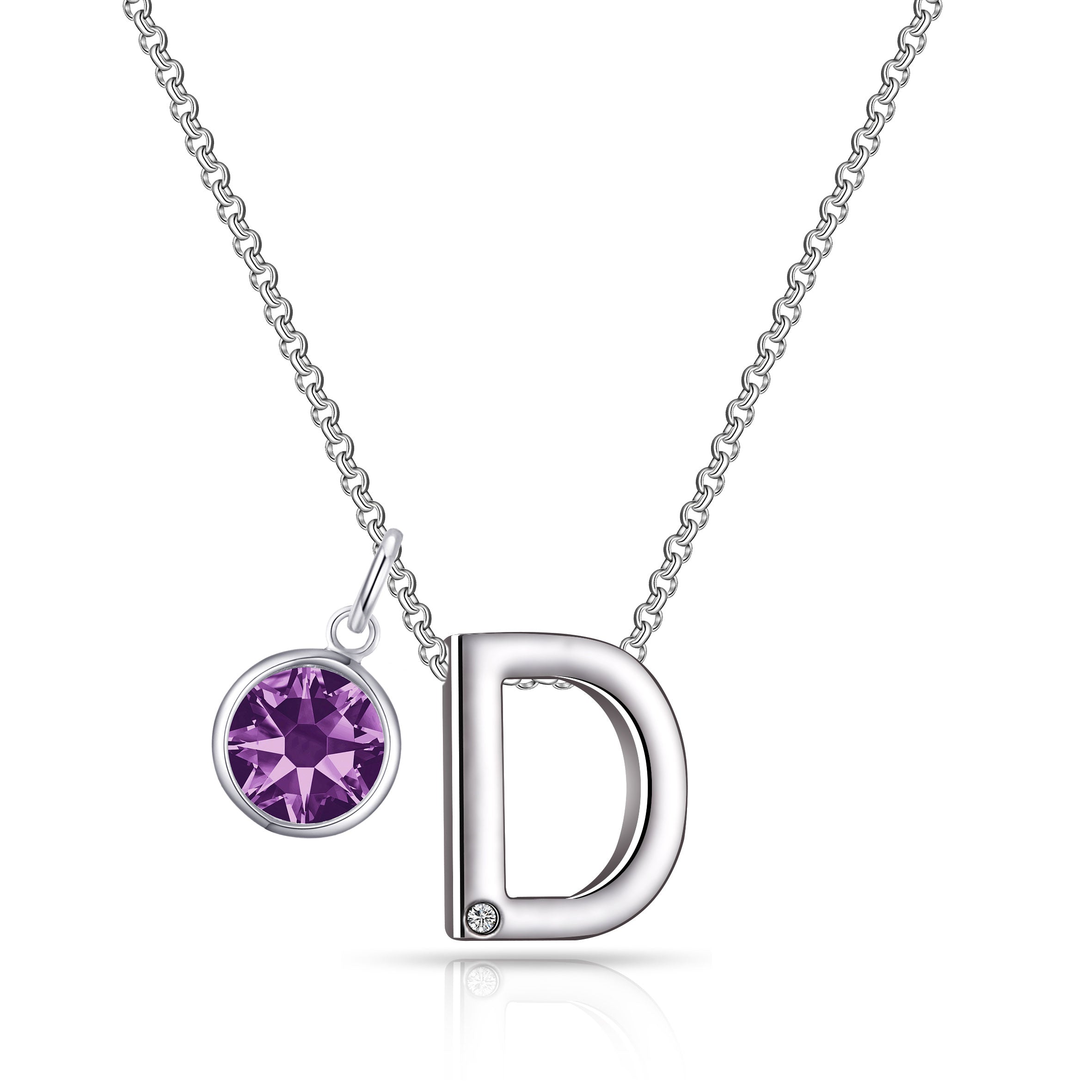 Birthstone Initial Necklace Letter D Created with Zircondia® Crystals