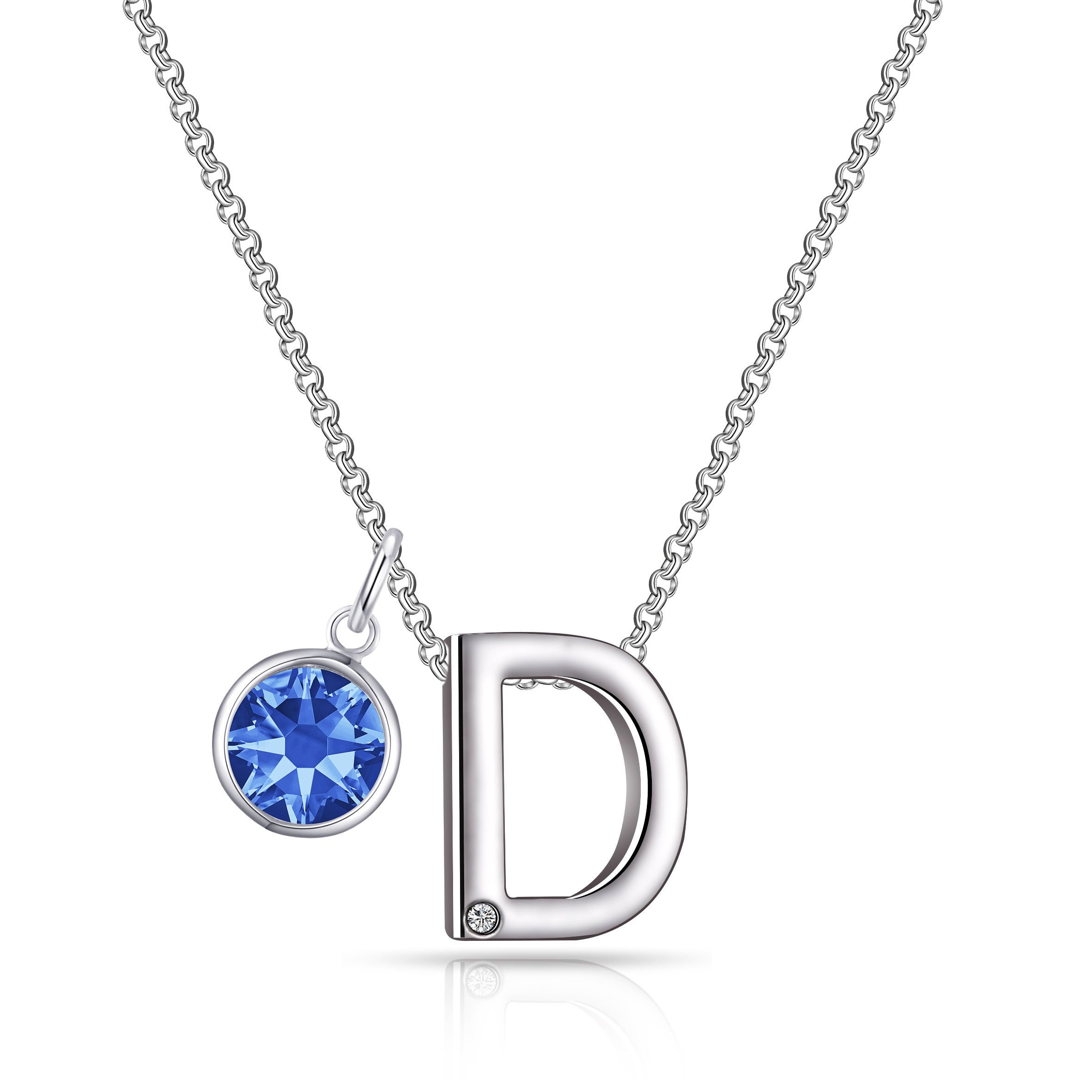 Birthstone Initial Necklace Letter D Created with Zircondia® Crystals