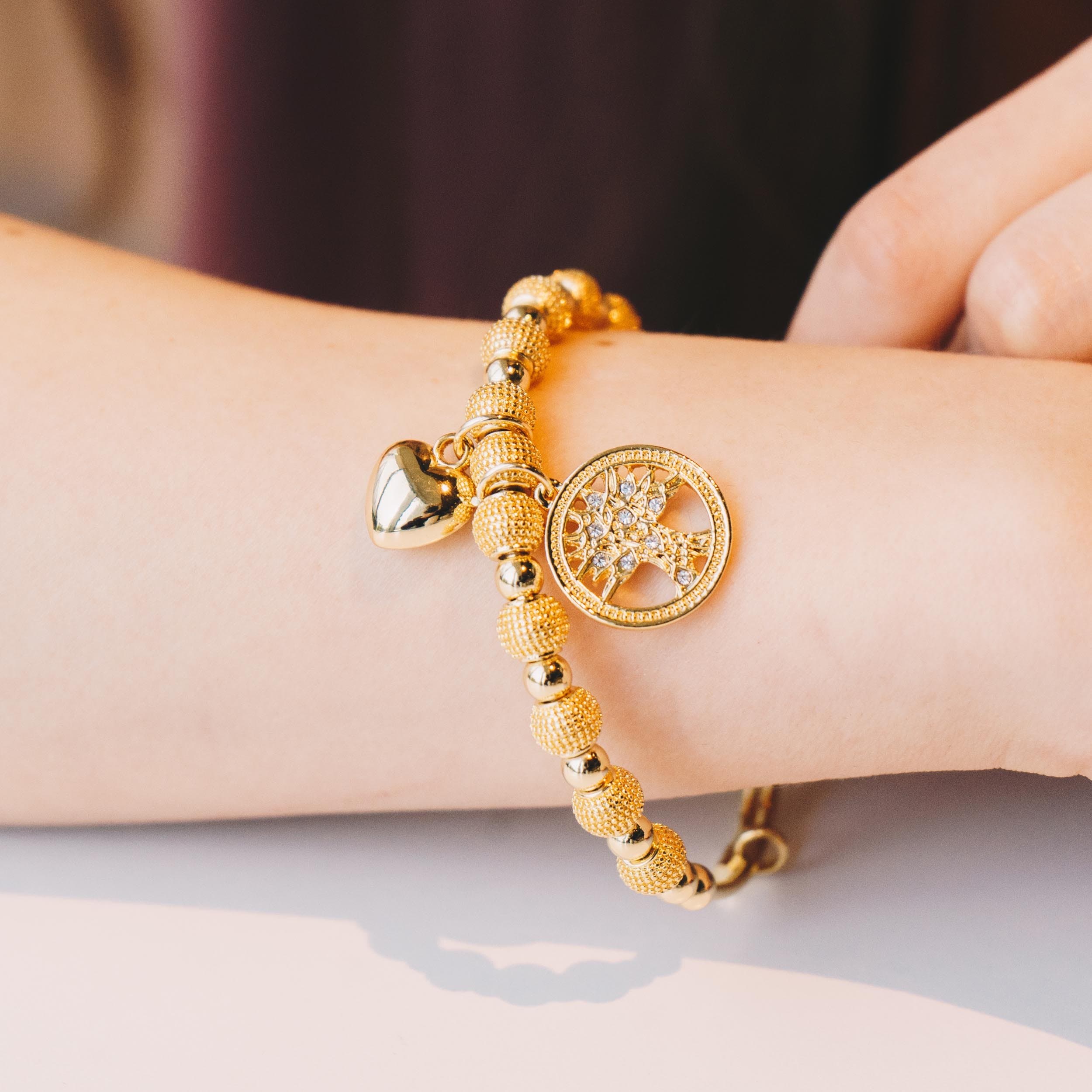Gold Plated Tree of Life Bangle Created with Zircondia® Crystals