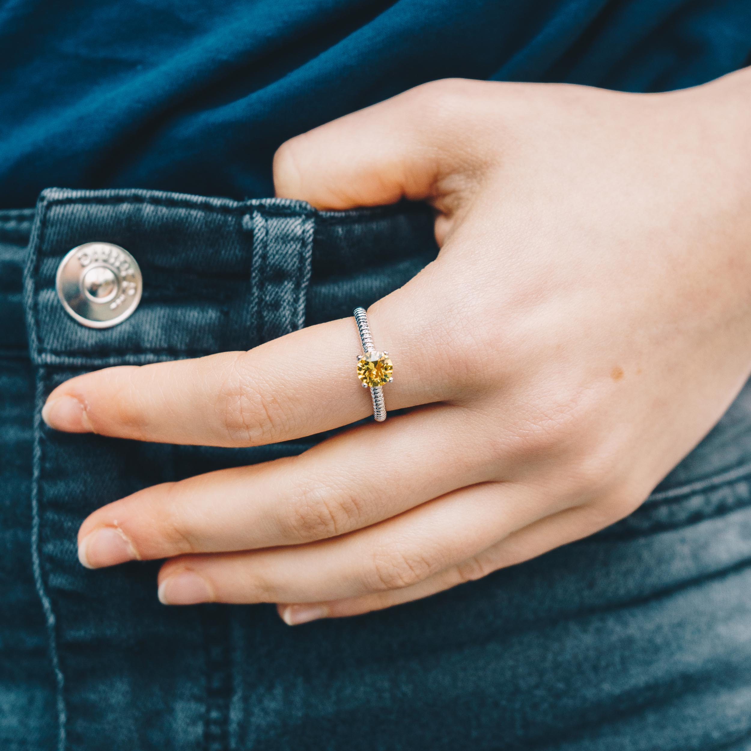 Yellow Adjustable Crystal Ring Created with Zircondia® Crystals