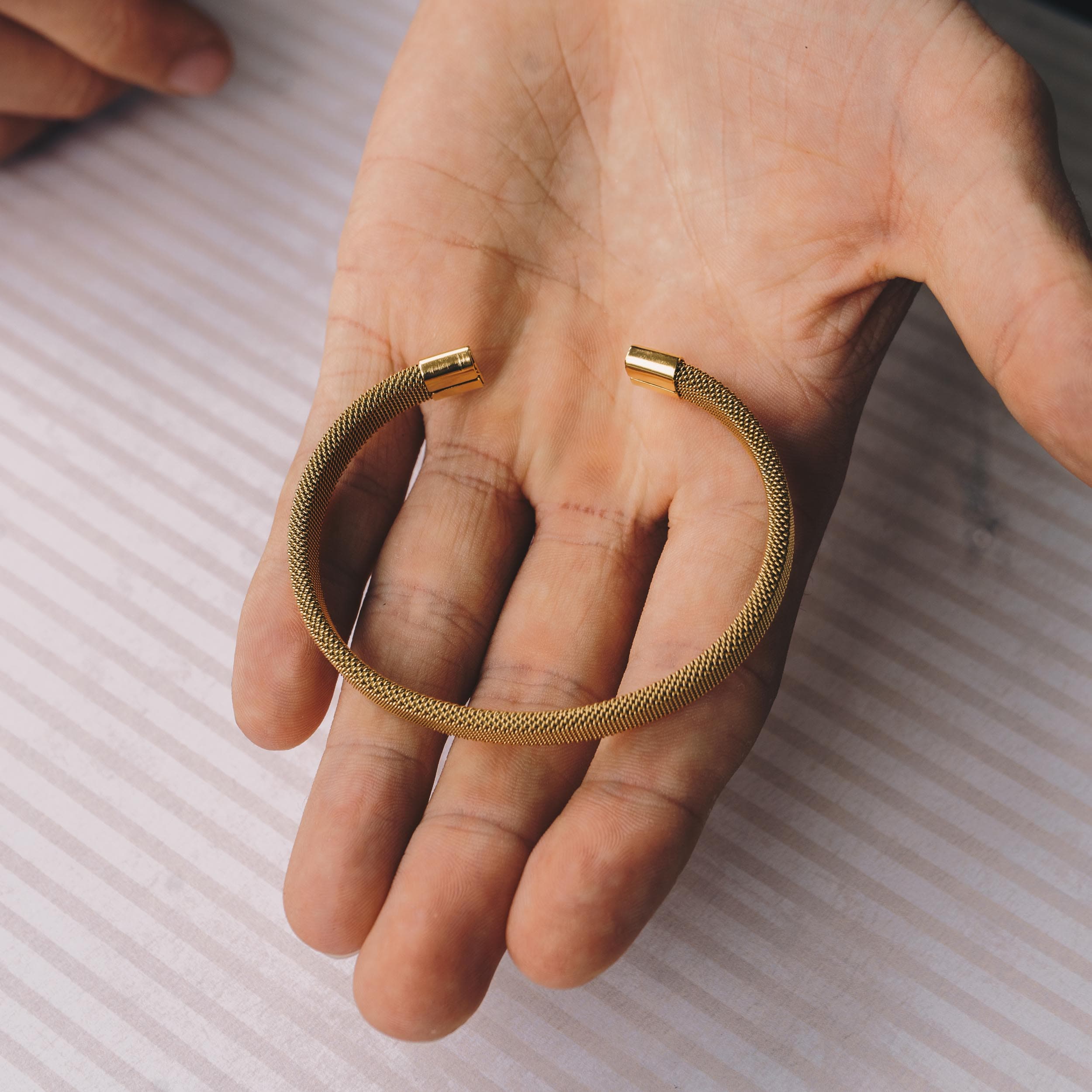 Men's Gold Plated Steel Mesh Cuff Bracelet