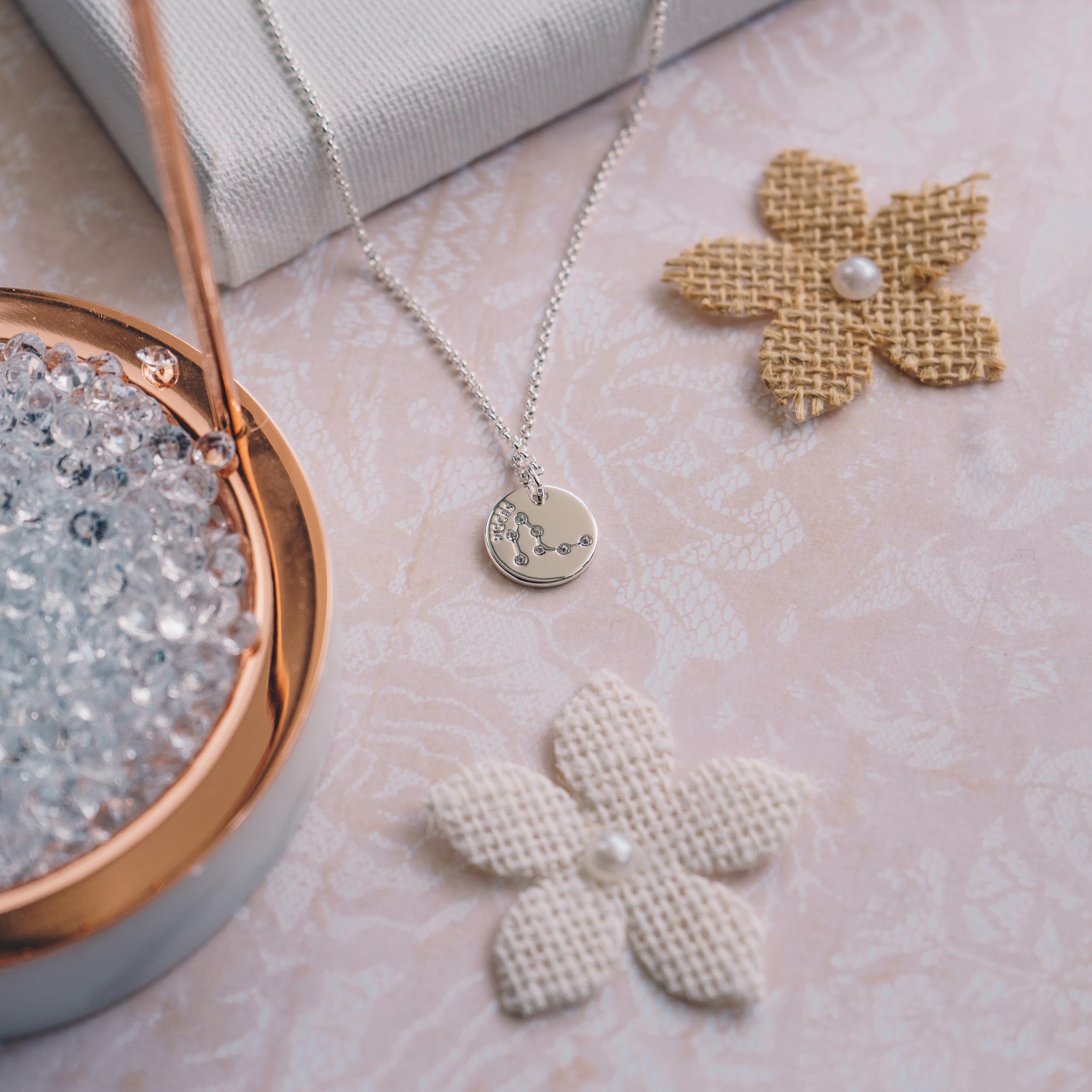 Pisces Star Sign Disc Necklace Created with Zircondia® Crystals