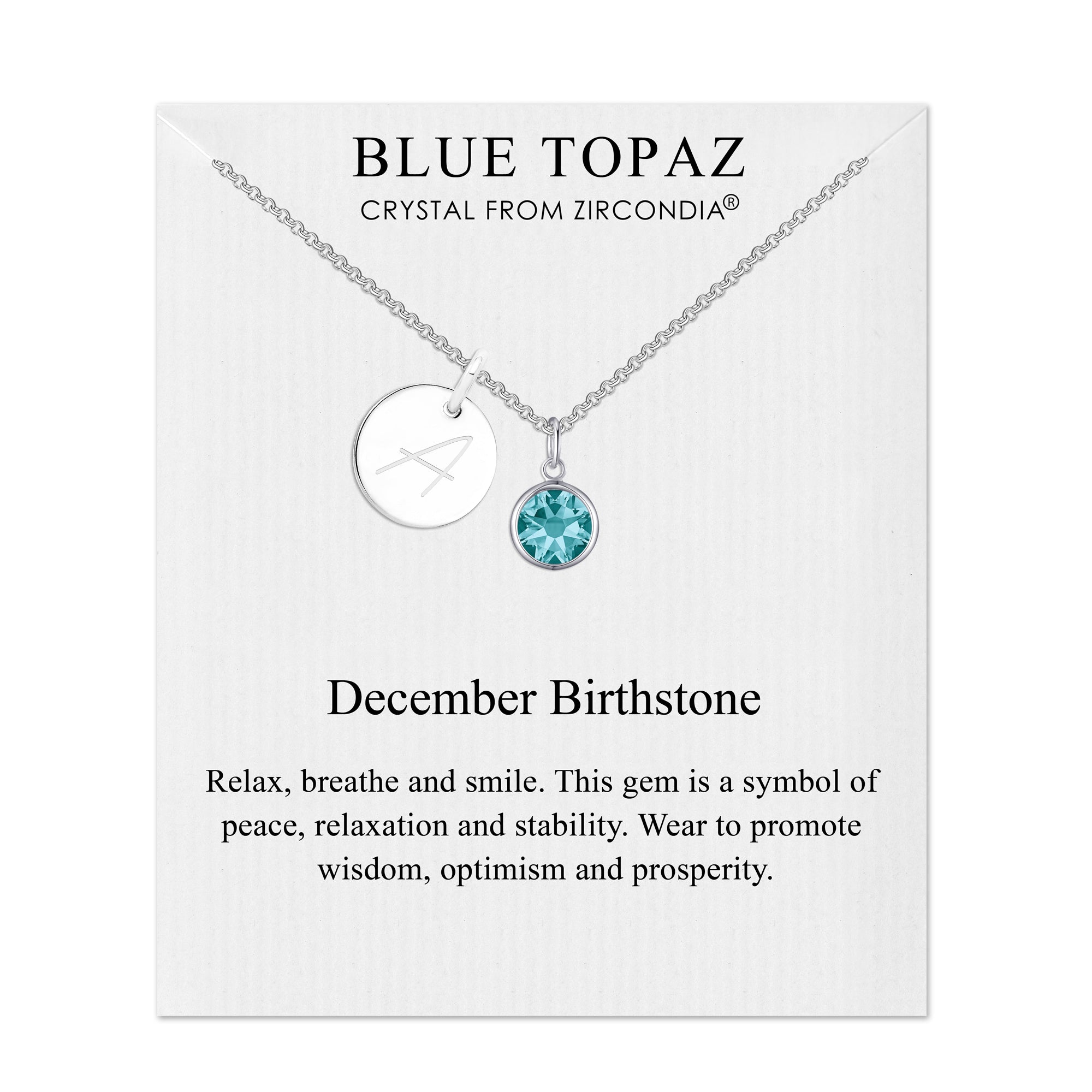 December Initial Birthstone Necklace Created with Zircondia® Crystals