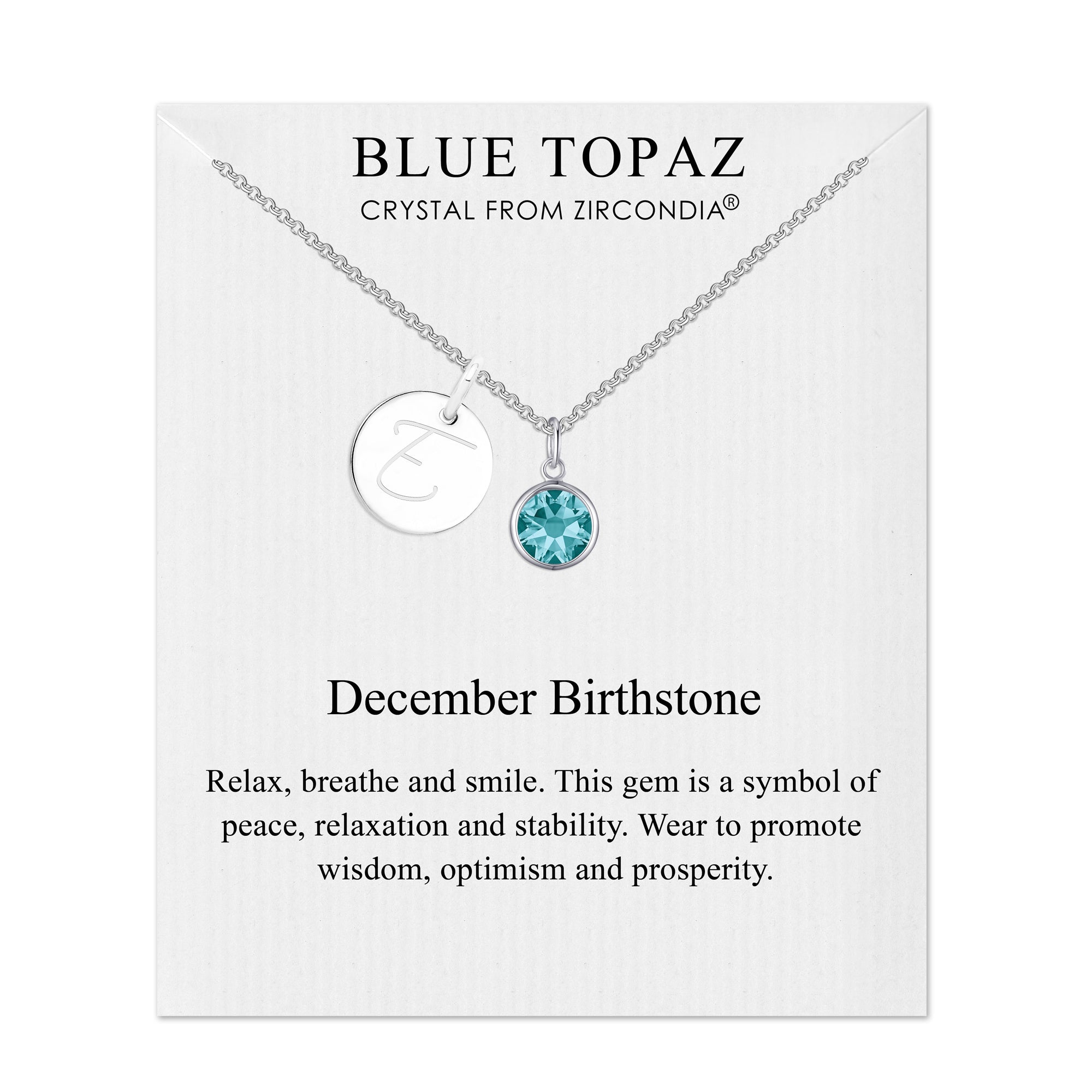 December Initial Birthstone Necklace Created with Zircondia® Crystals