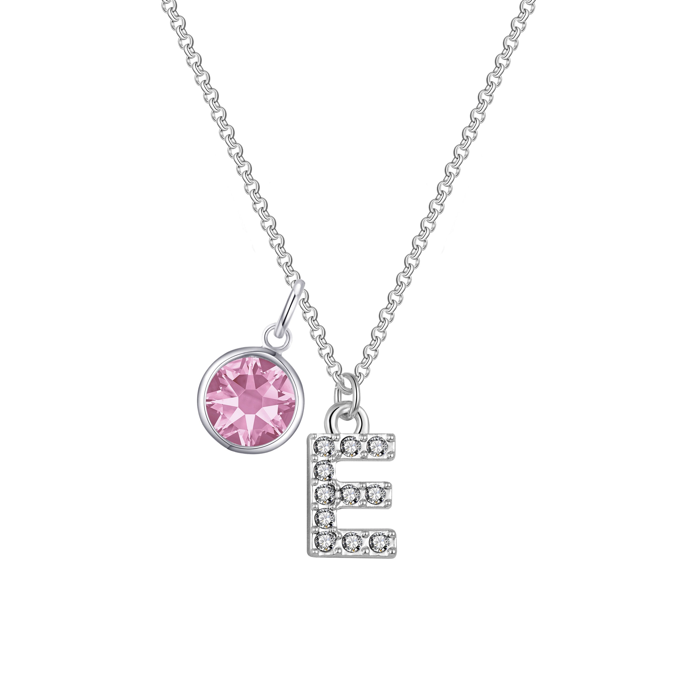 Birthstone Pave Initial Necklace Letter E Created with Zircondia® Crystals