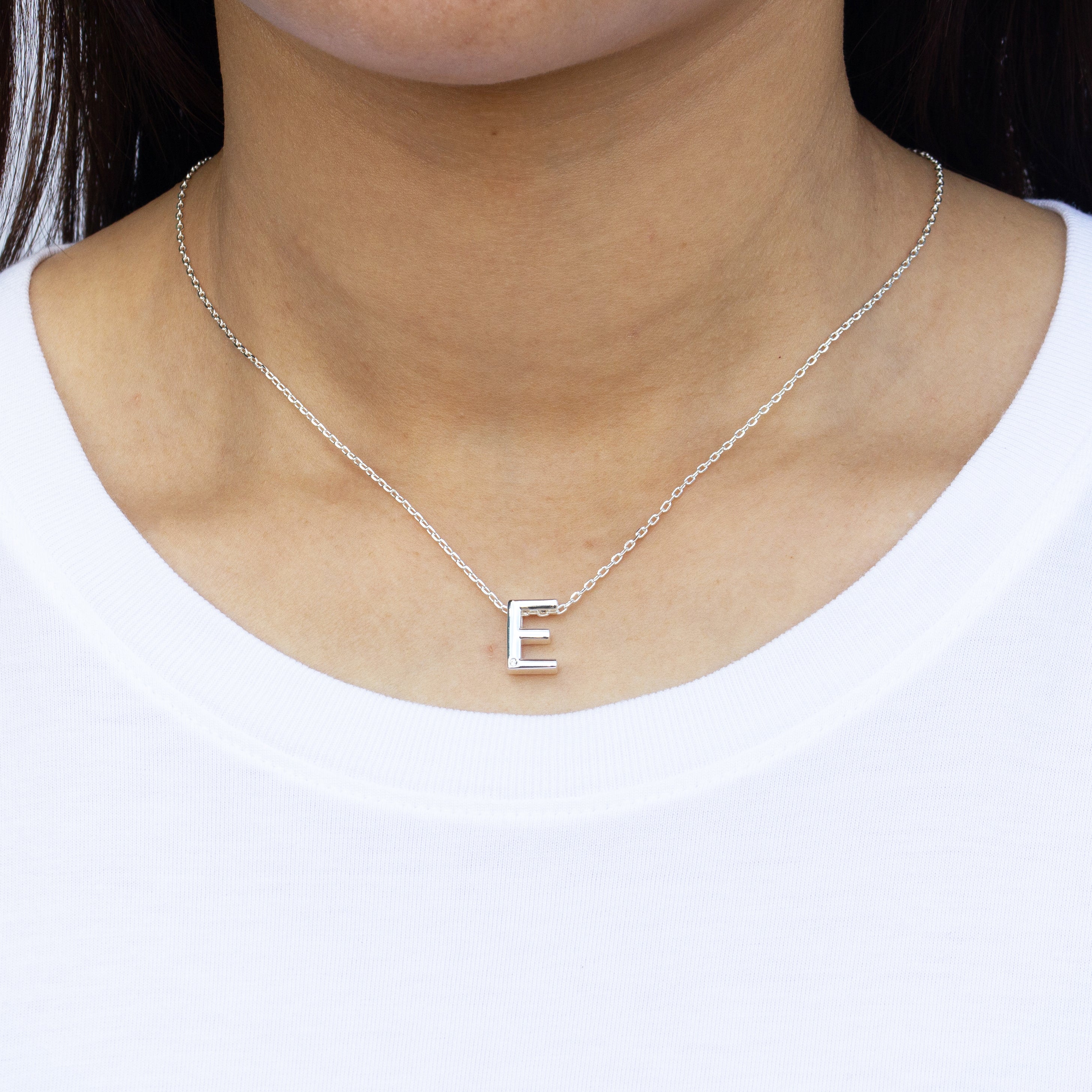 Initial Necklace Letter E Created with Zircondia® Crystals