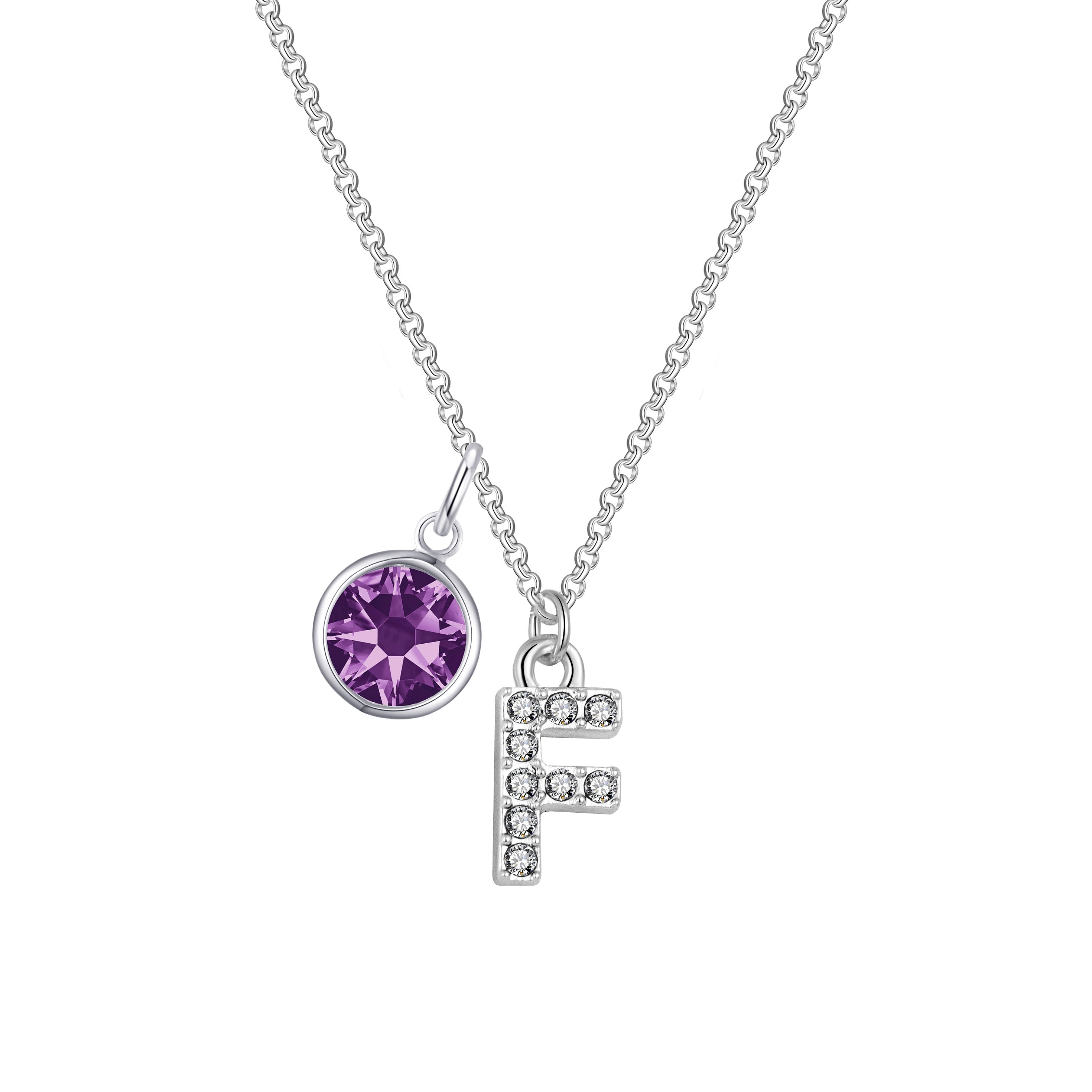 Birthstone Pave Initial Necklace Letter F Created with Zircondia® Crystals