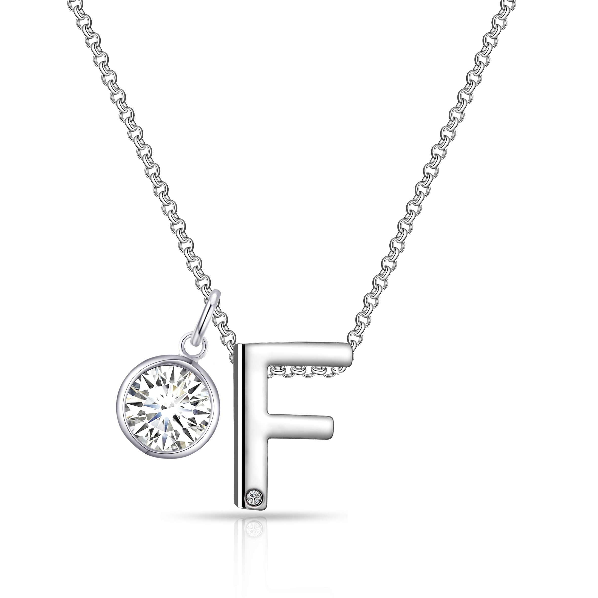 Birthstone Initial Necklace Letter F Created with Zircondia® Crystals