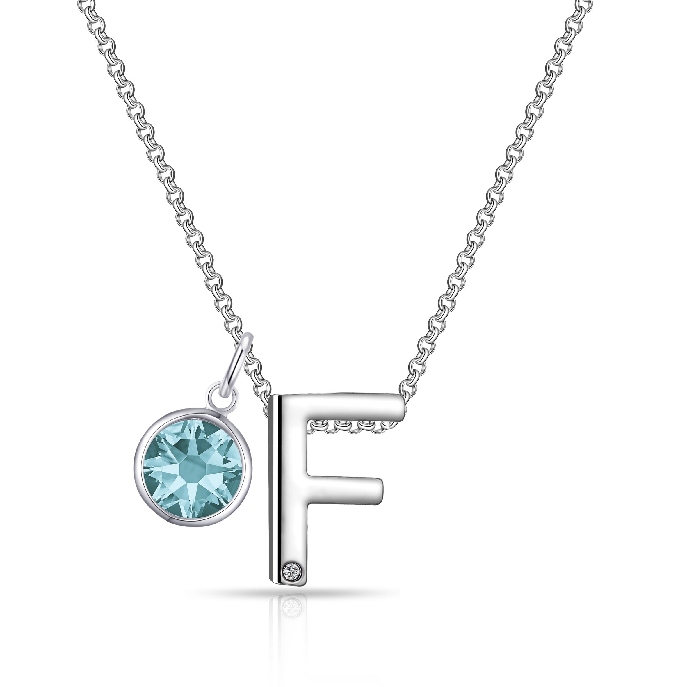 Birthstone Initial Necklace Letter F Created with Zircondia® Crystals