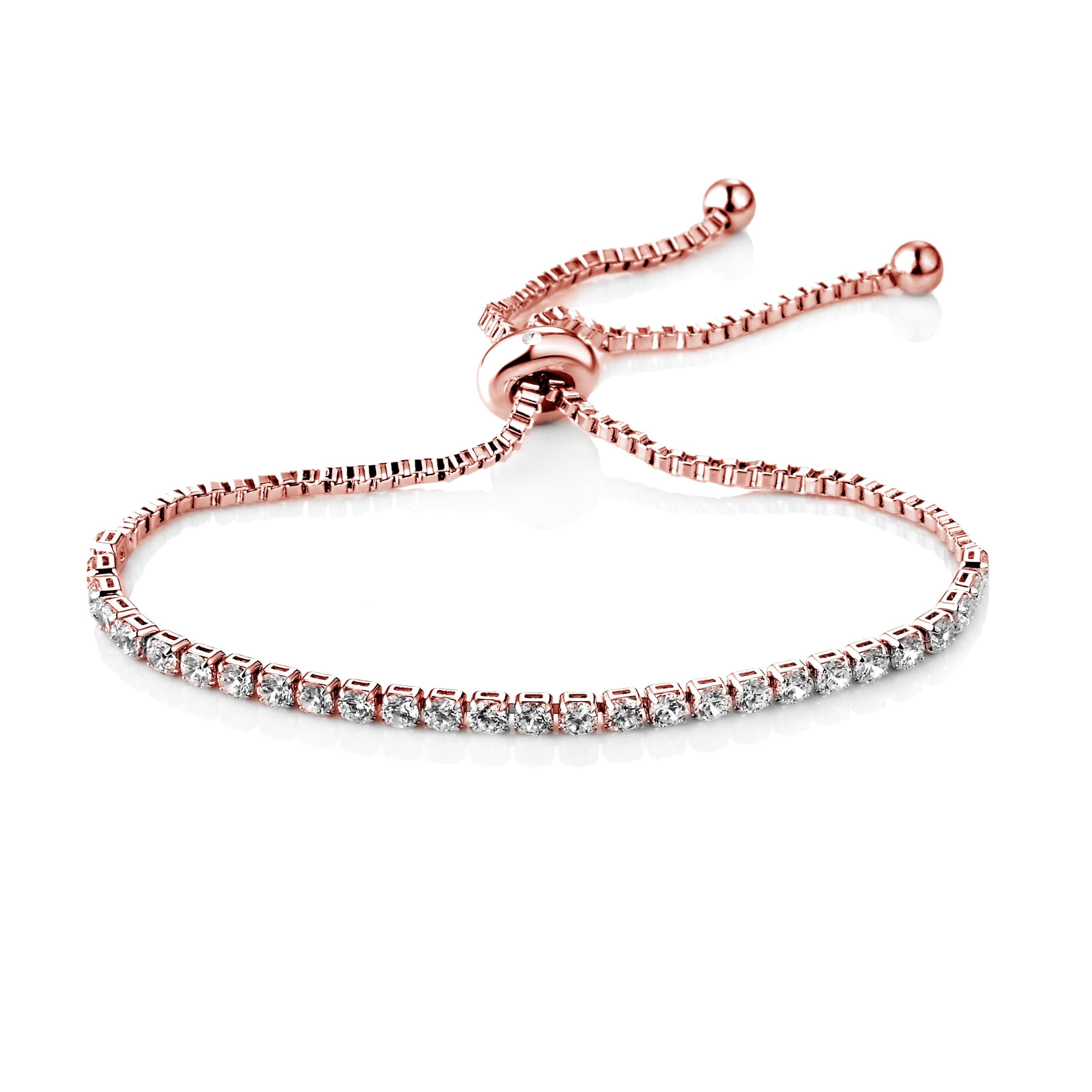 Rose Gold Plated Solitaire Friendship Bracelet Created with Zircondia® Crystals by Philip Jones Jewellery