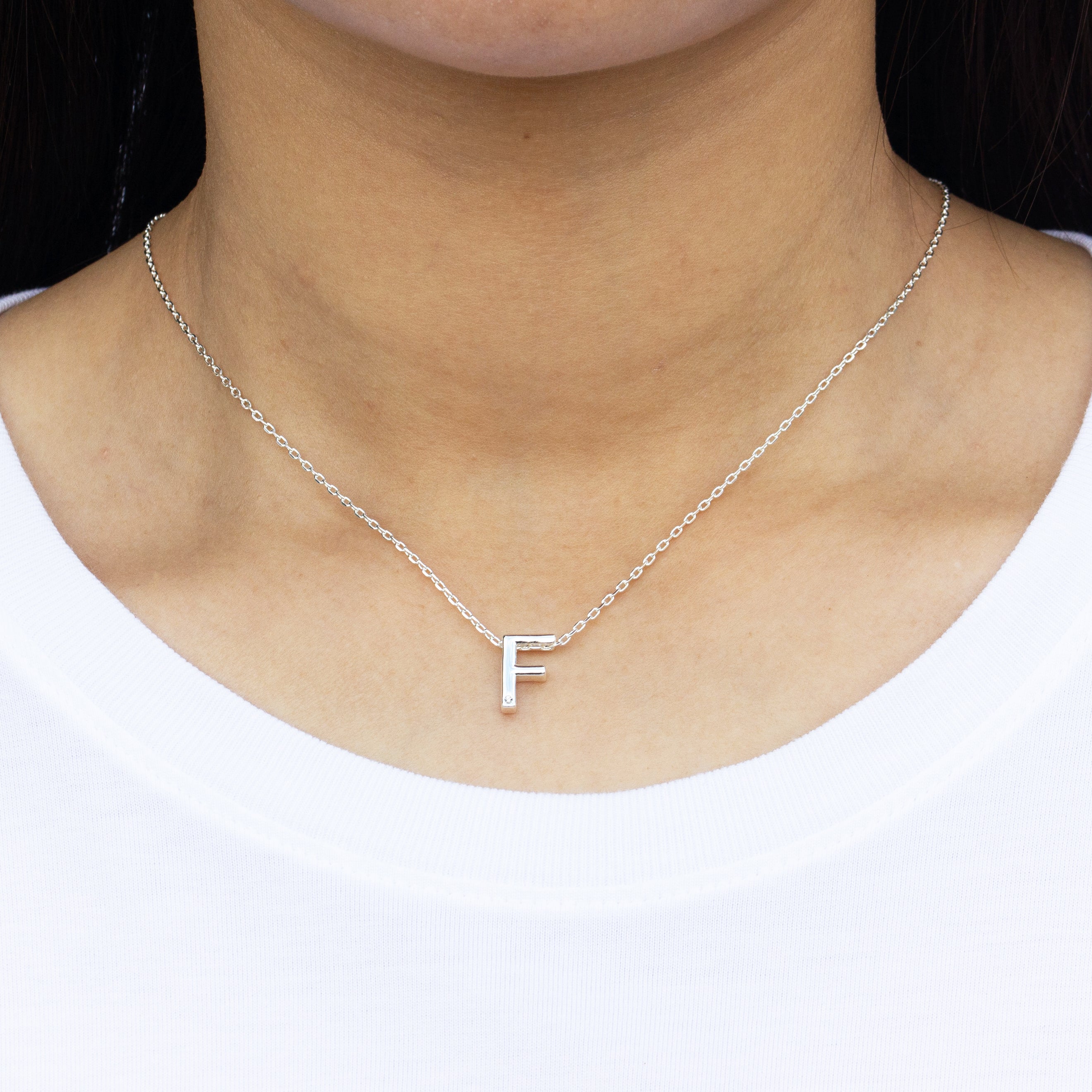 Initial Necklace Letter F Created with Zircondia® Crystals