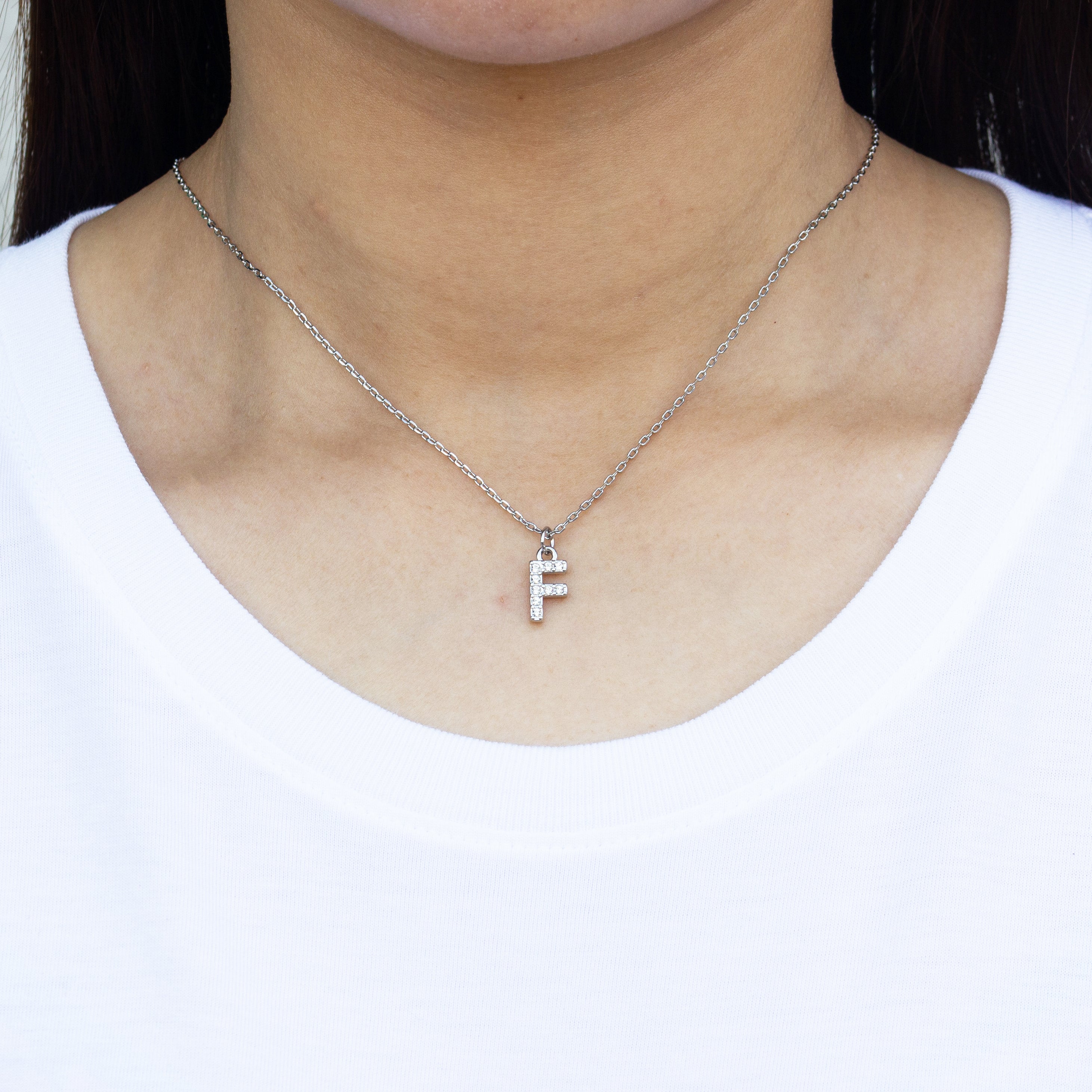 Pave Initial Necklace Letter F Created with Zircondia® Crystals