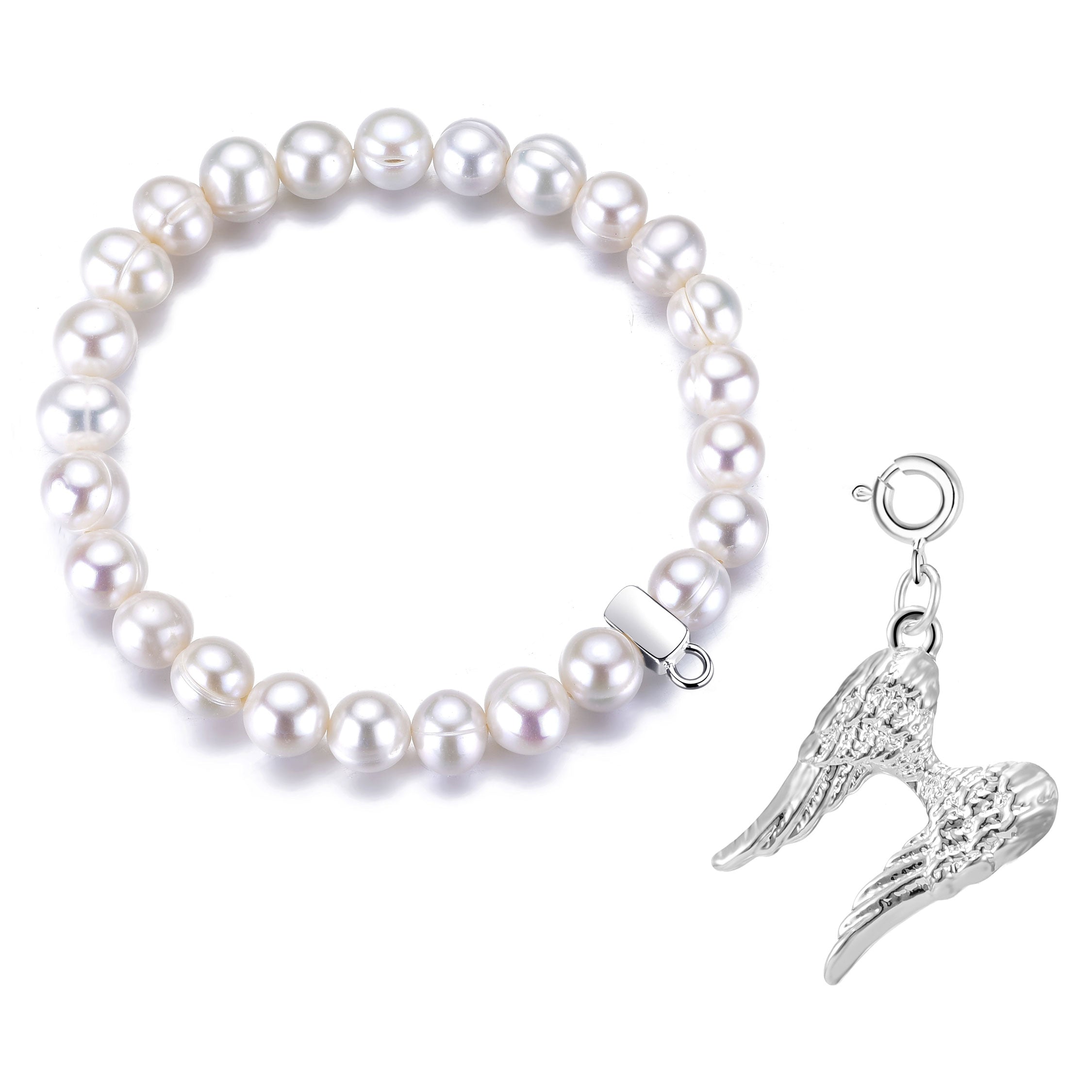 Freshwater Baroque Pearl Stretch Bracelet with Charm Created with Zircondia® Crystals